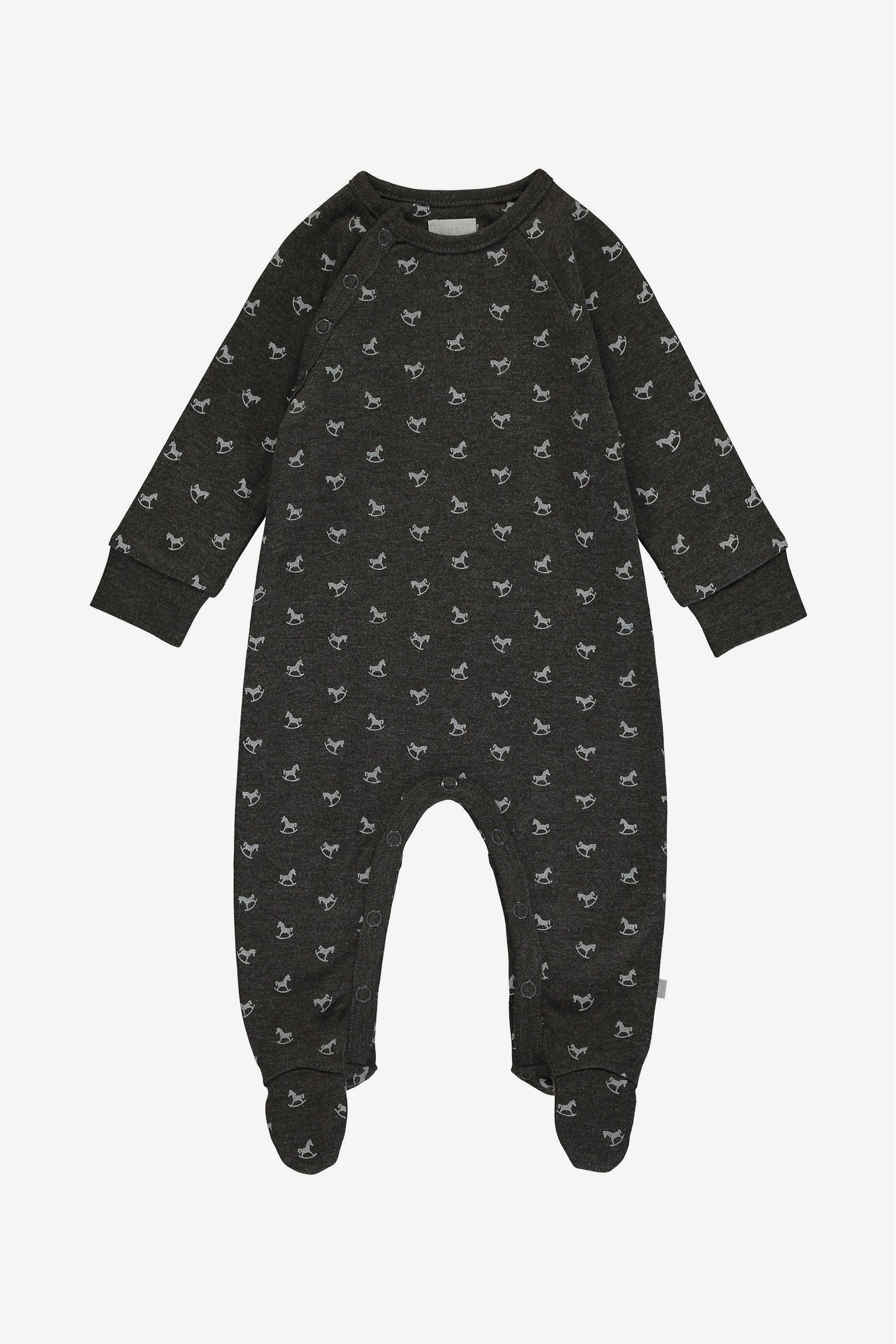 Grey The Little Tailor Blue Jersey Print Rocking Horse Sleepsuit