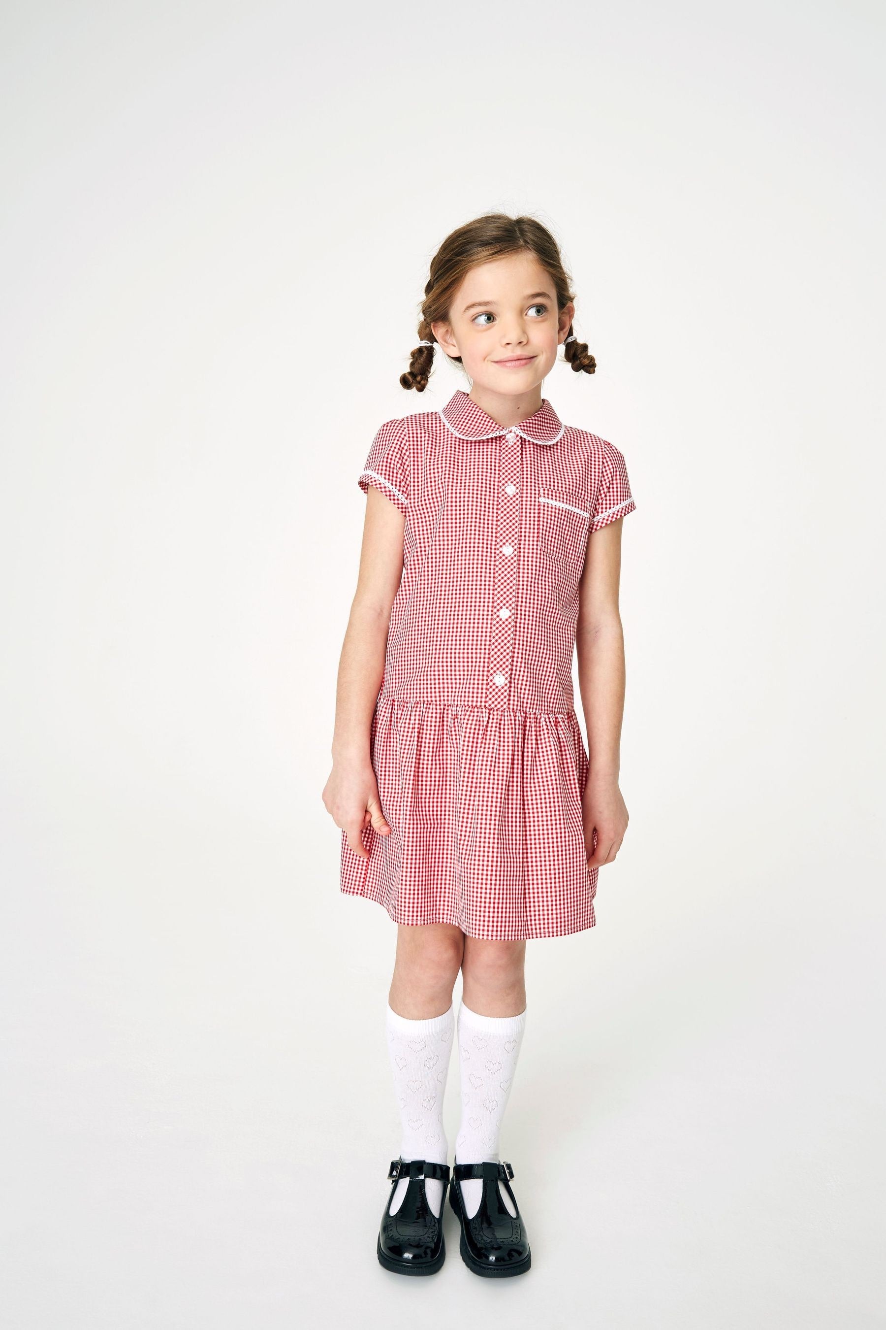 Red Cotton Rich Drop Waist Gingham School Dress (3-14yrs)