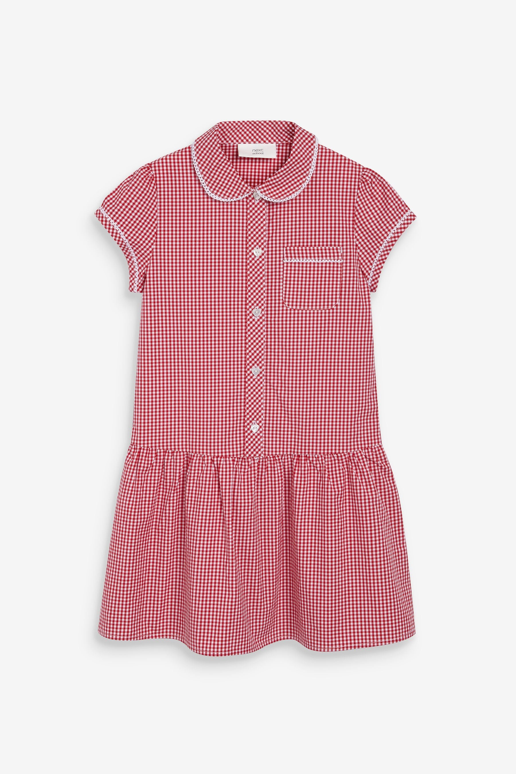 Red Cotton Rich Drop Waist Gingham School Dress (3-14yrs)