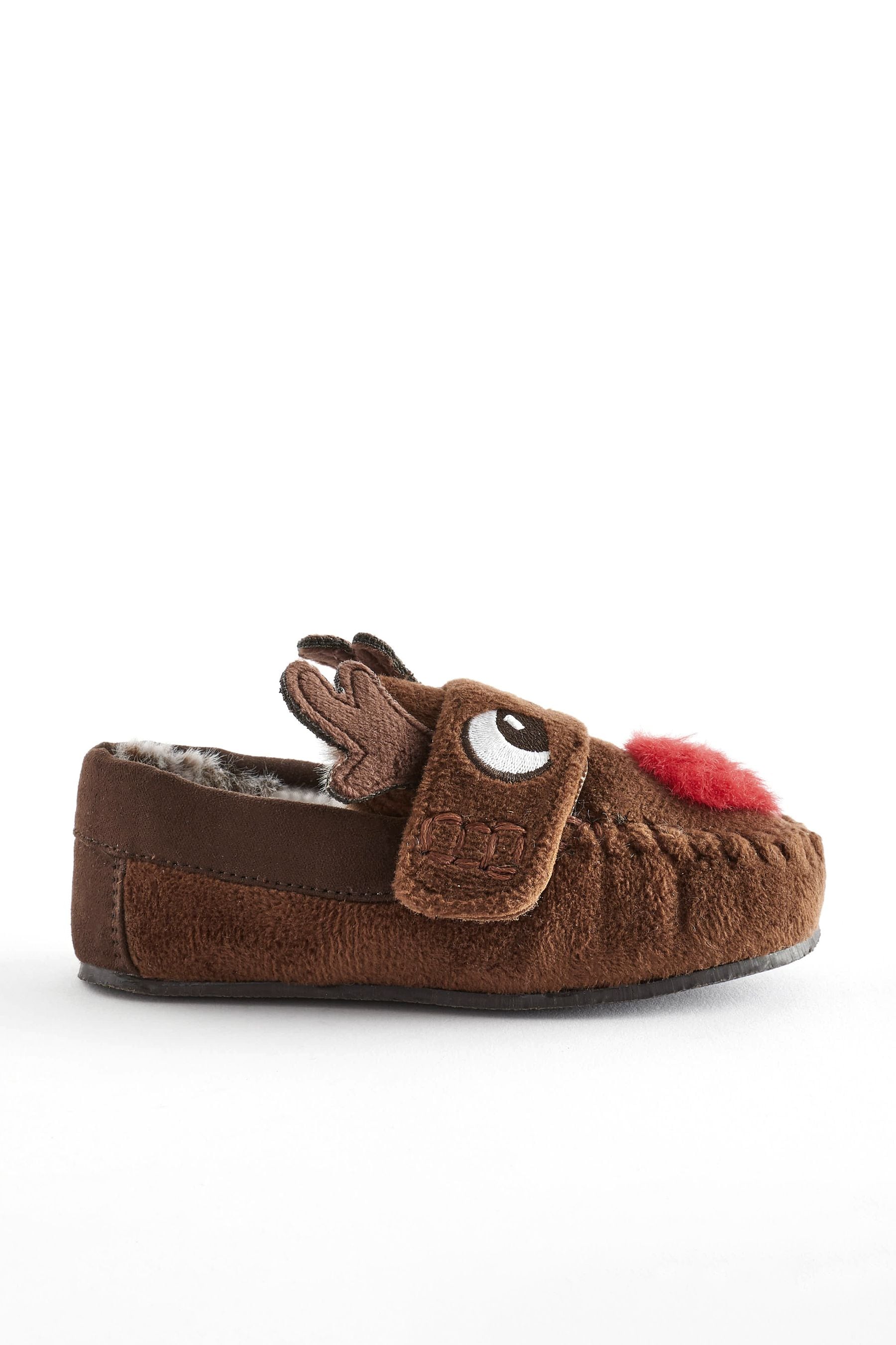 Brown Faux Fur Lined Moccasin Slippers