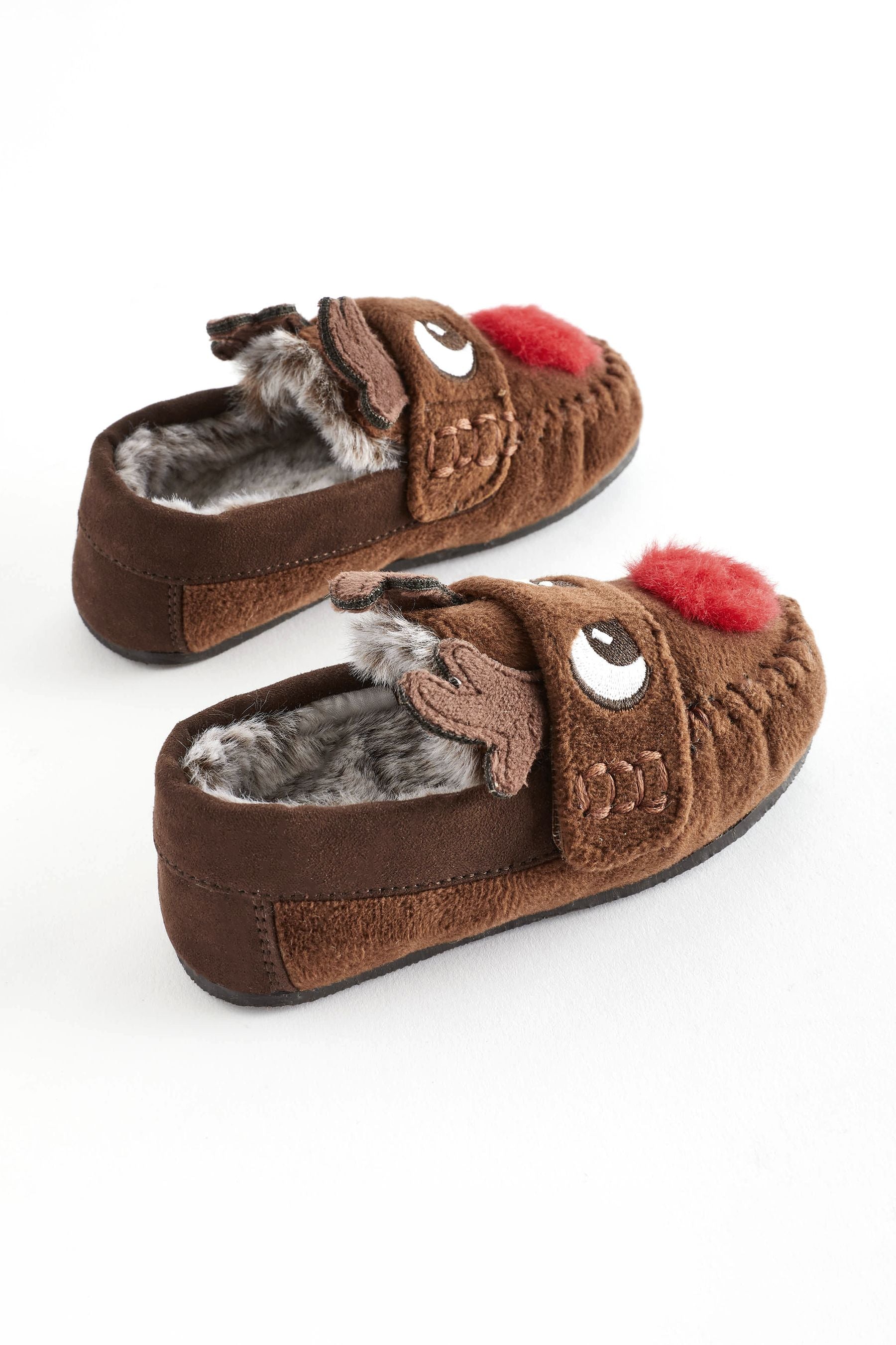 Brown Faux Fur Lined Moccasin Slippers