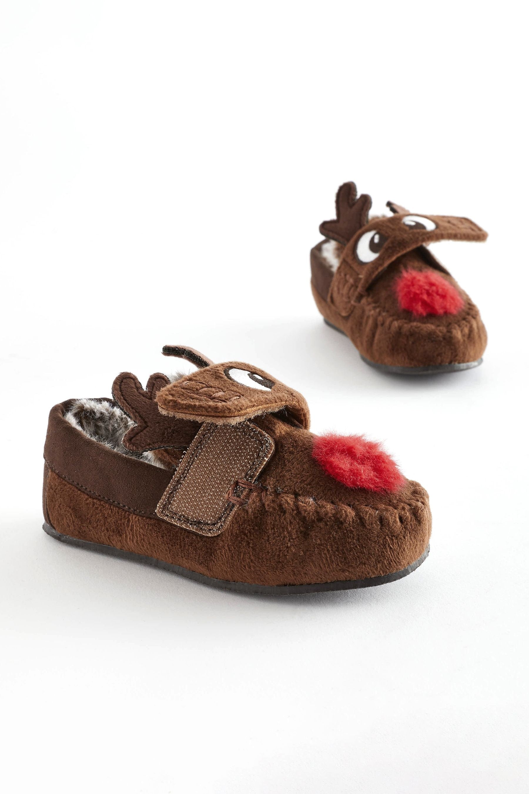 Brown Faux Fur Lined Moccasin Slippers