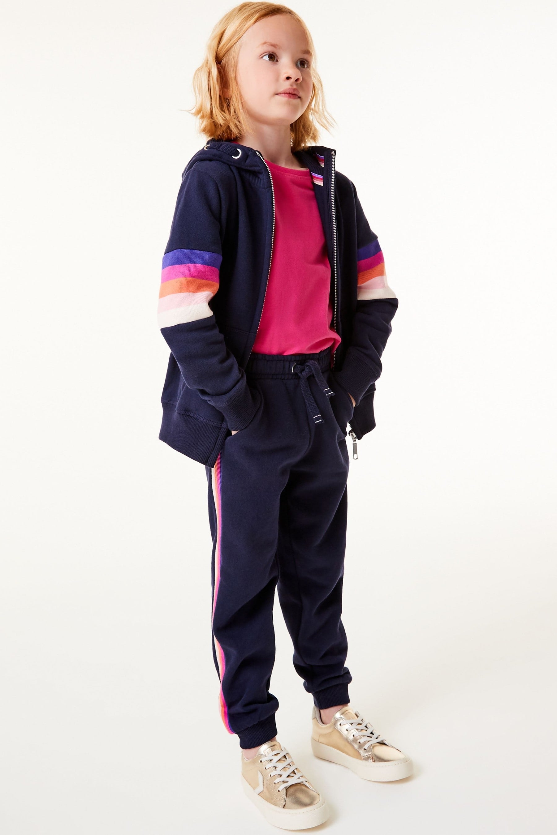 Navy Blue Rainbow Stripe Rainbow Soft Jersey (3-16yrs)