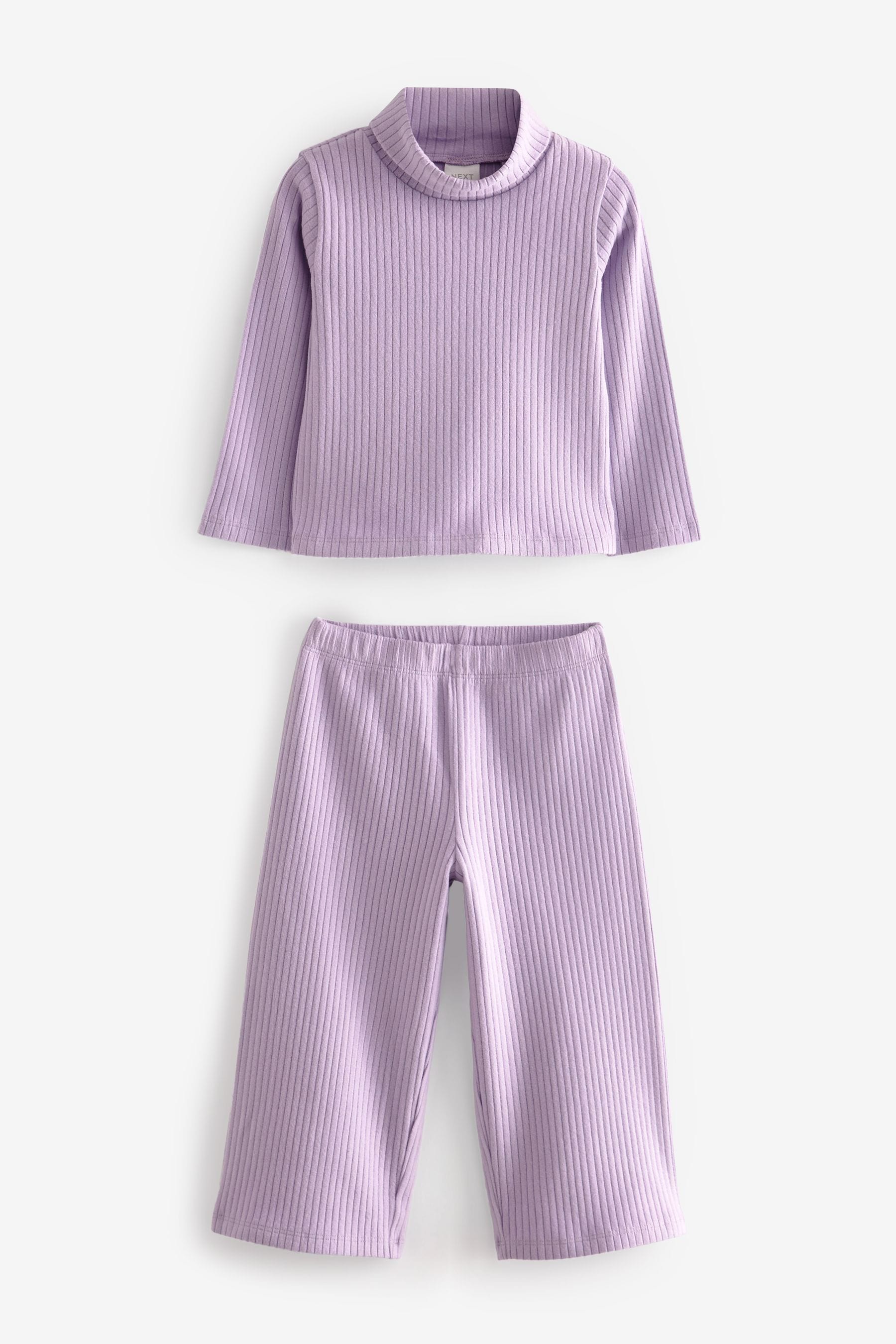 Lilac Ribbed Top and Wide Leg Trousers Set (3mths-7yrs)