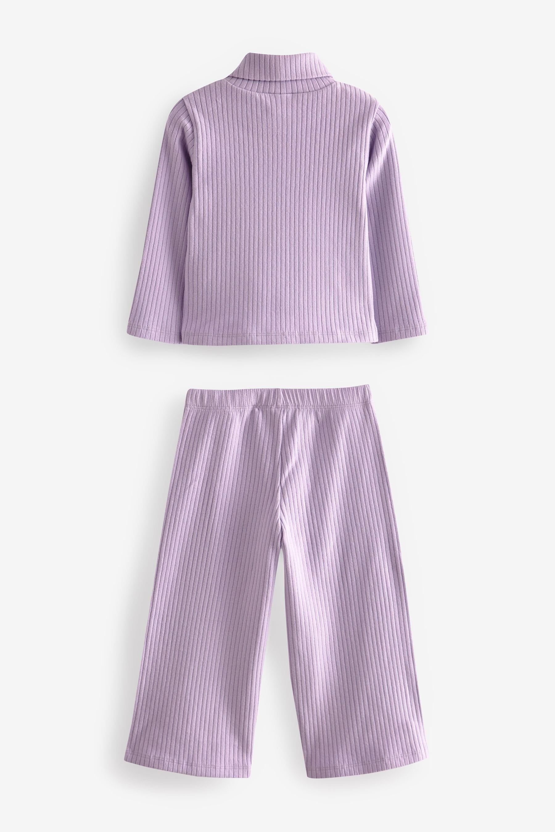 Lilac Ribbed Top and Wide Leg Trousers Set (3mths-7yrs)