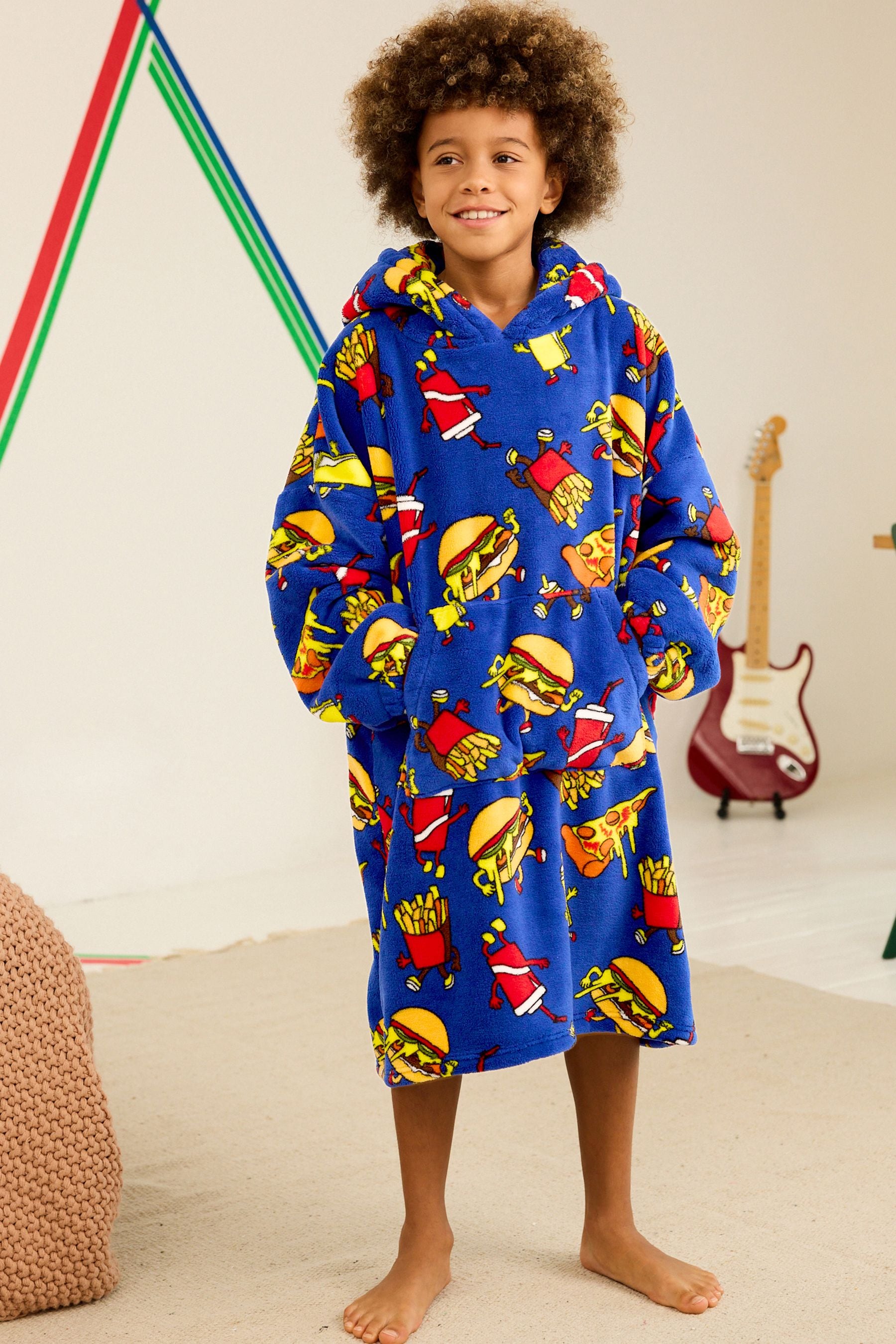 Bright Blue Food Hooded Blanket (3-16yrs)