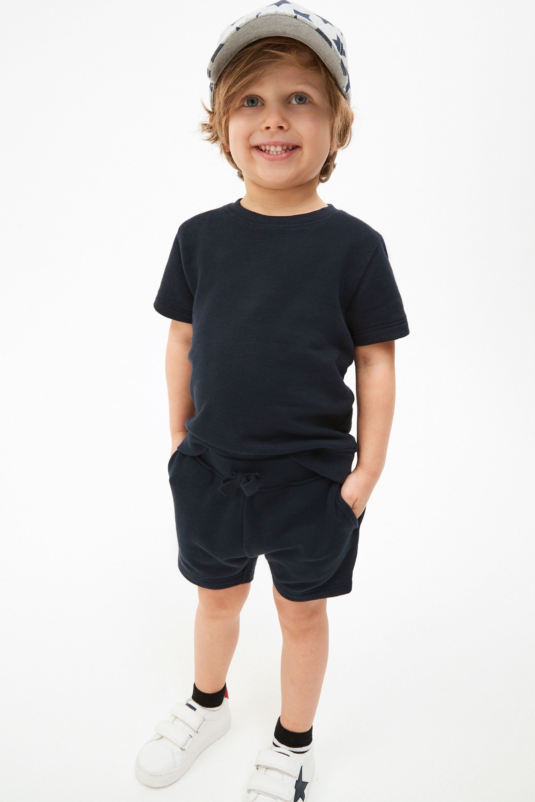 Navy Blue Plain Sweat T-Shirt And Shorts Set (3mths-7yrs)