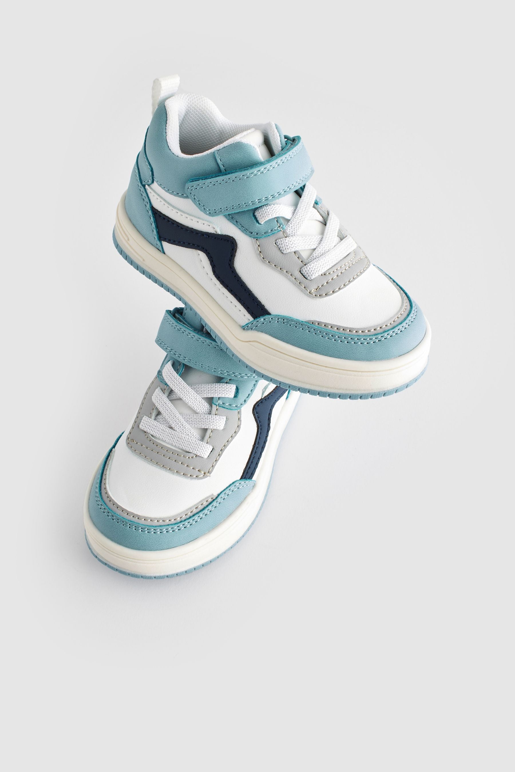 Blue/White Elastic Lace Touch Fastening High Top Trainers