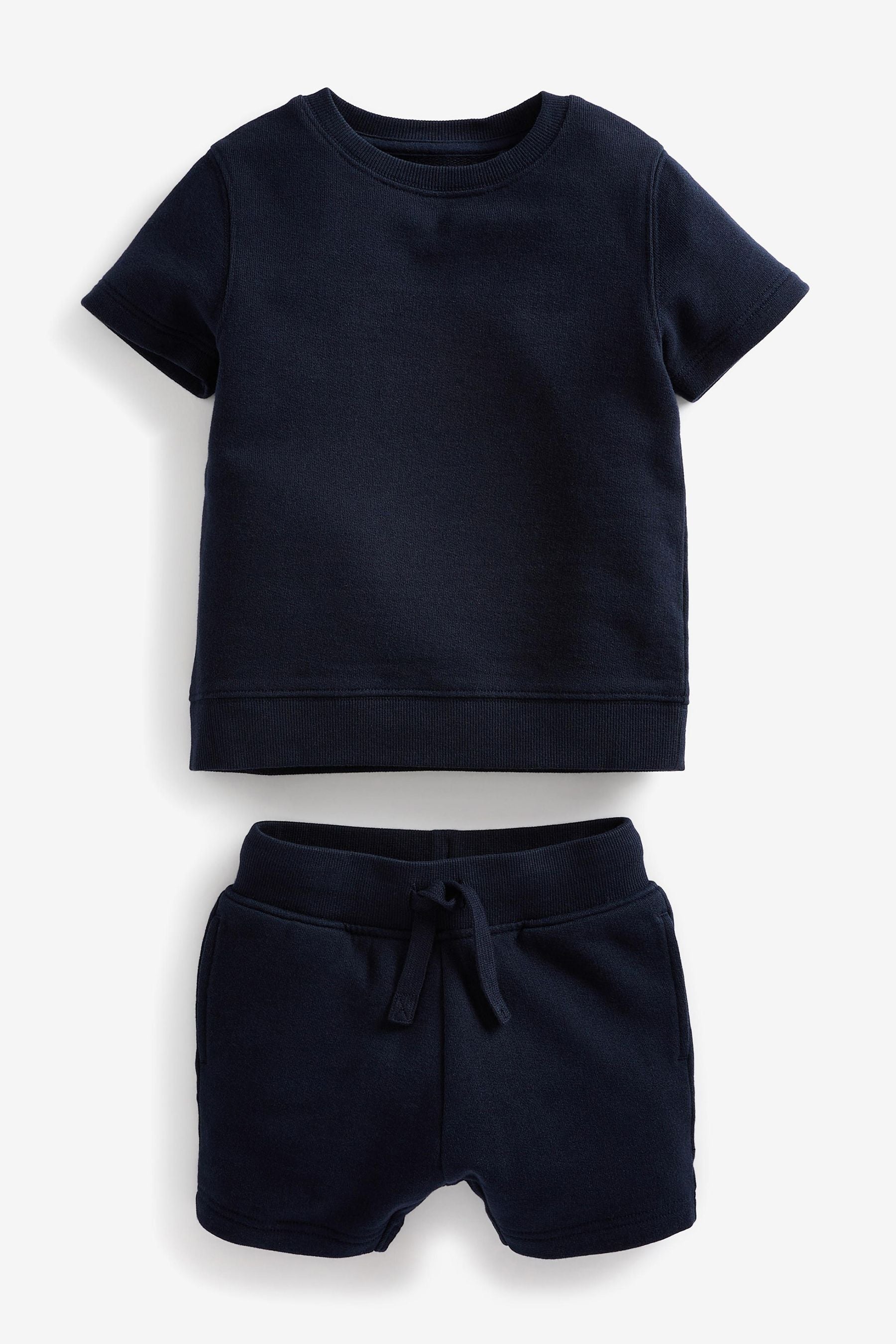 Navy Blue Plain Sweat T-Shirt And Shorts Set (3mths-7yrs)