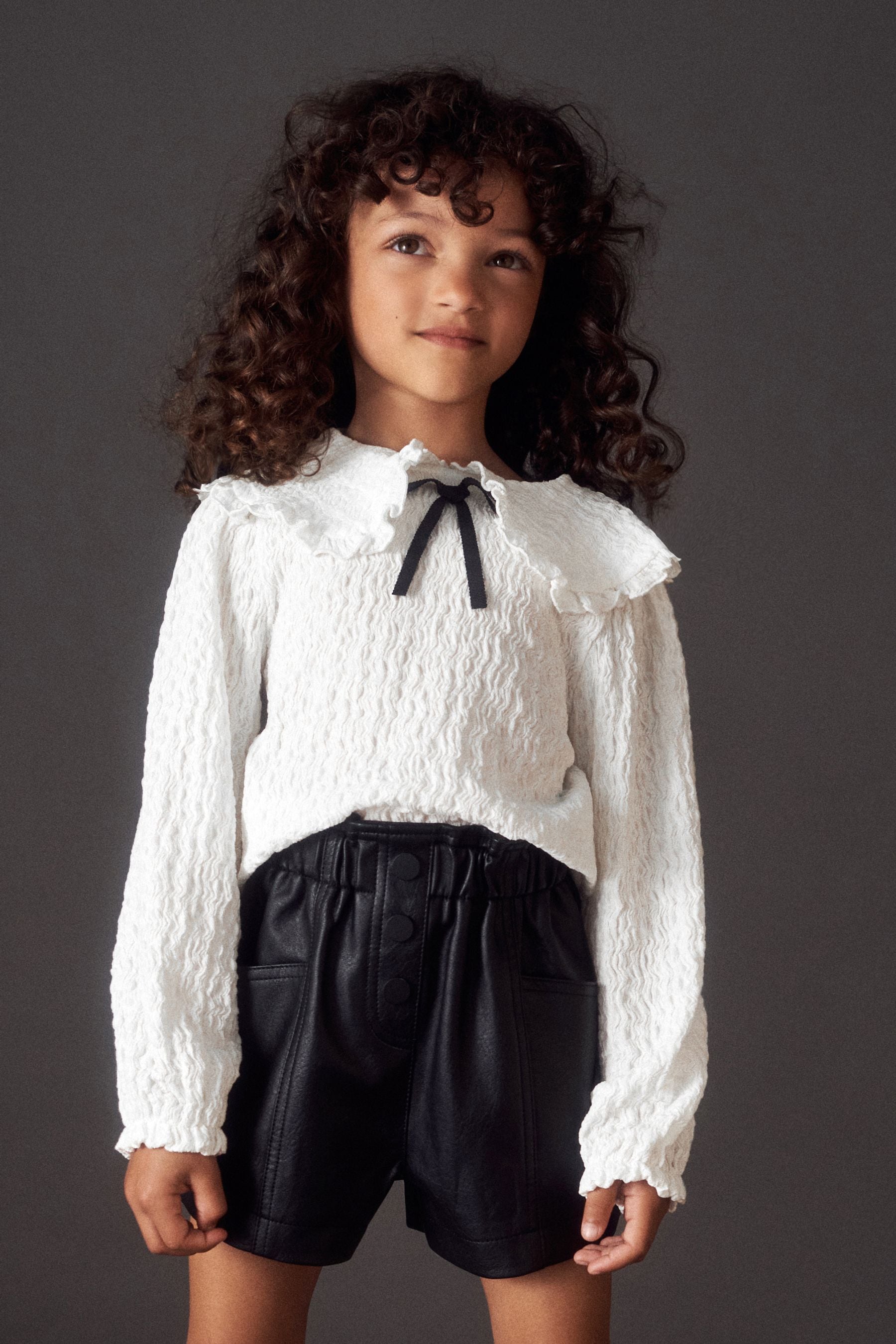 White Textured Collar Top (3-16yrs)