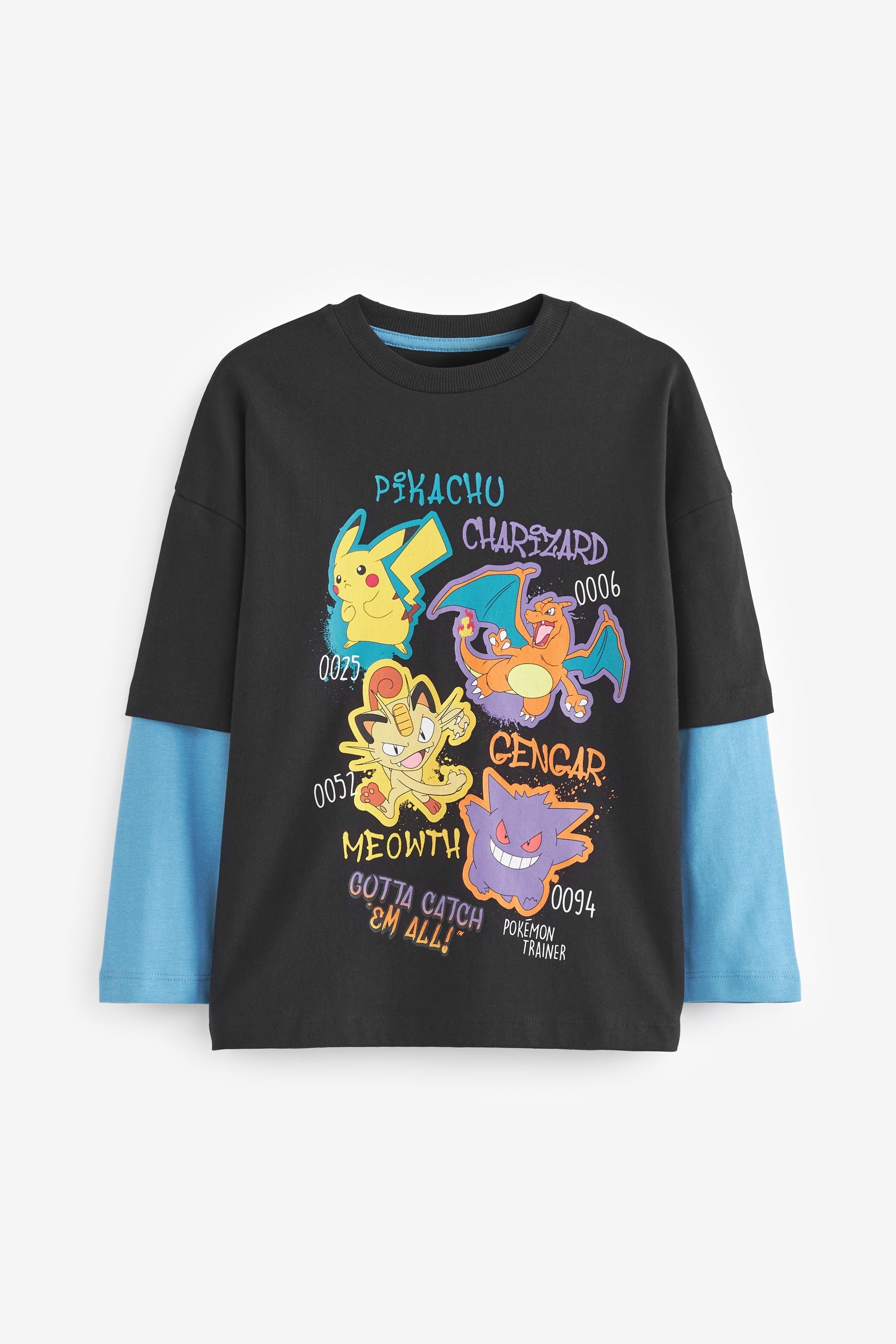 Black/Teal Blue Pokémon Long Sleeve T-Shirt (4-16yrs)