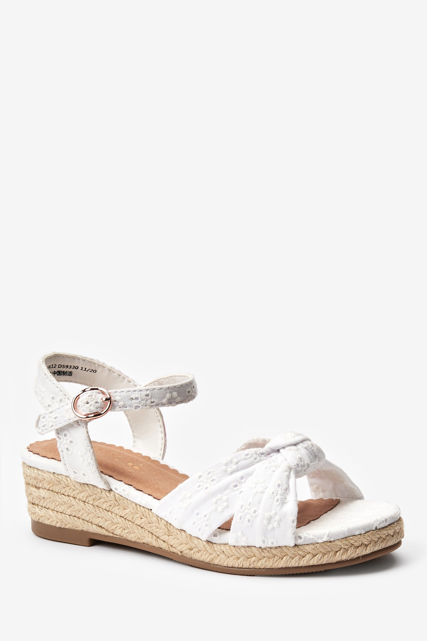 White Broderie Knot Wedge Sandals