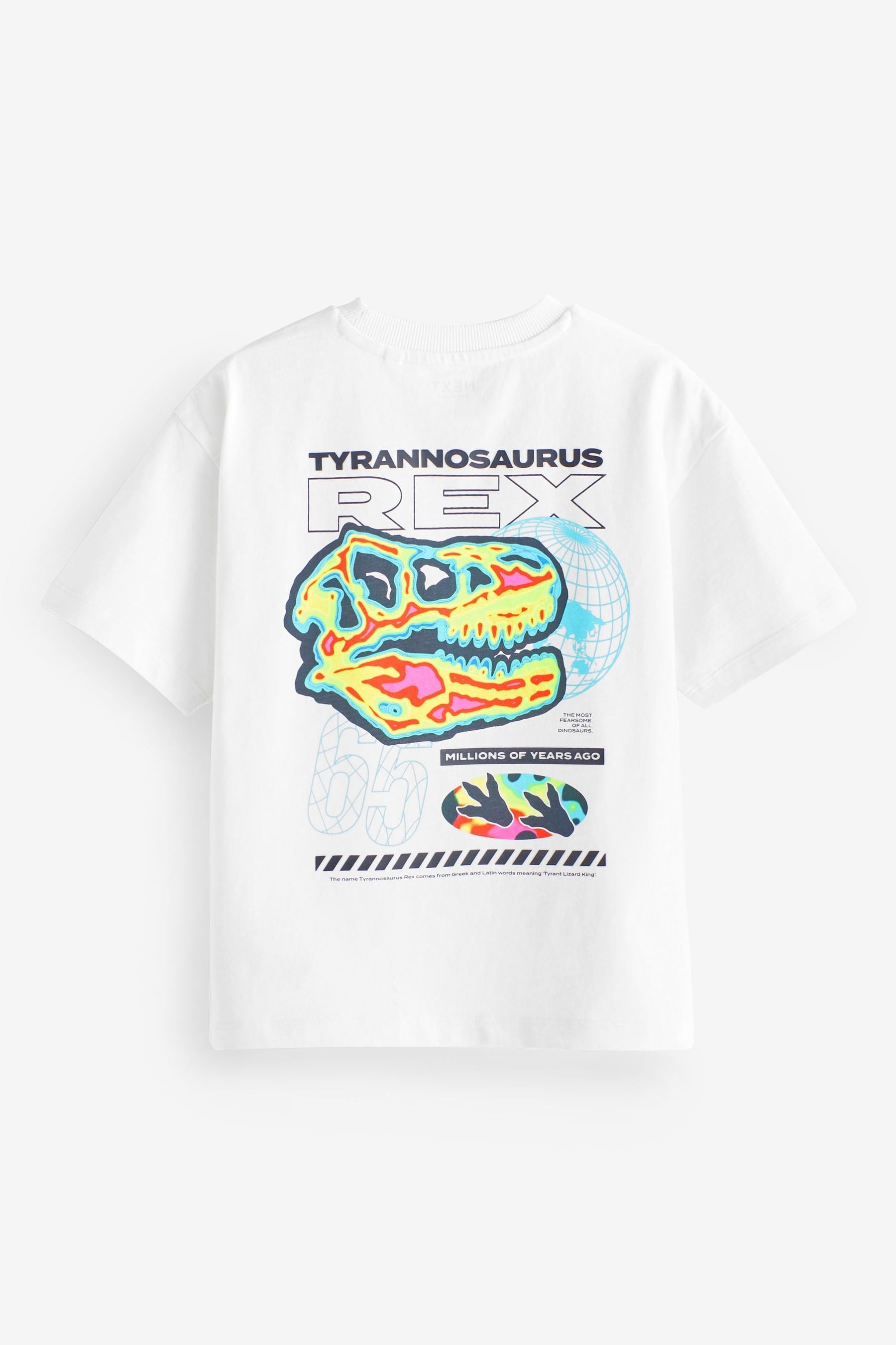 White Skull Dino Relaxed Fit Short Sleeve Graphic T-Shirt (3-16yrs)