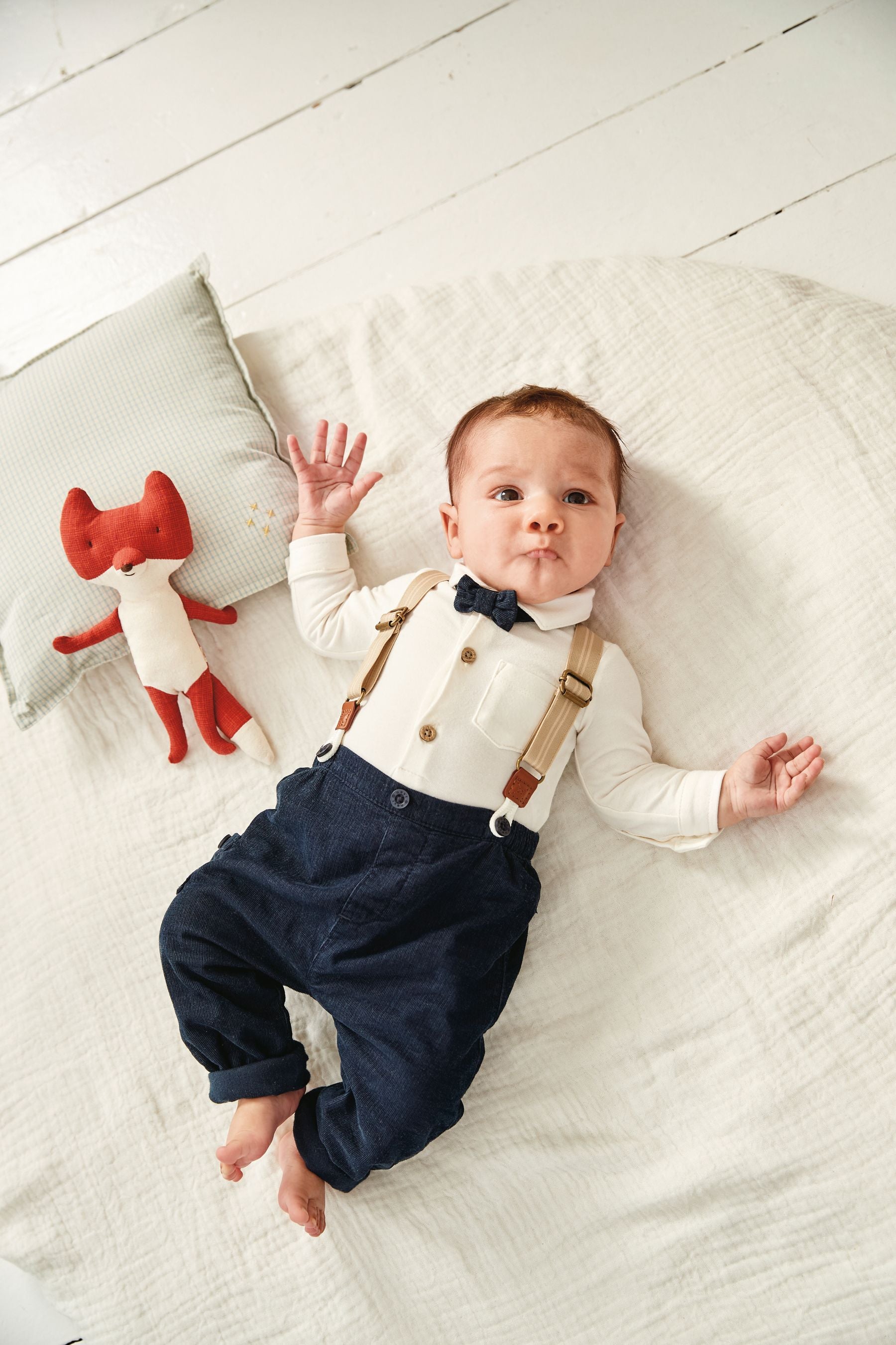 Navy/White 4 Piece Shirt Body, Trousers and Braces Set (0mths-2yrs)