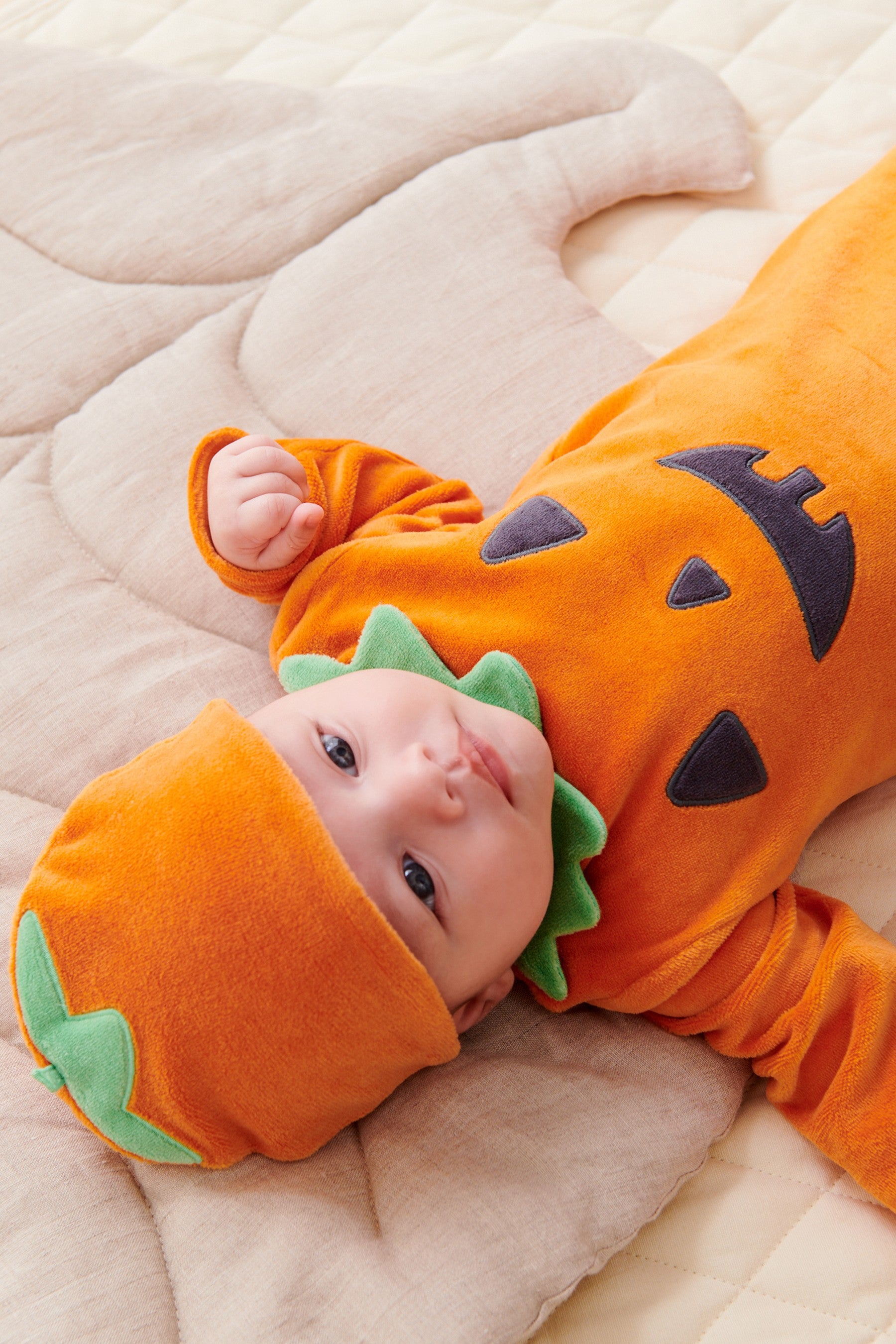 Orange Pumpkin Halloween Velour Sleepsuit