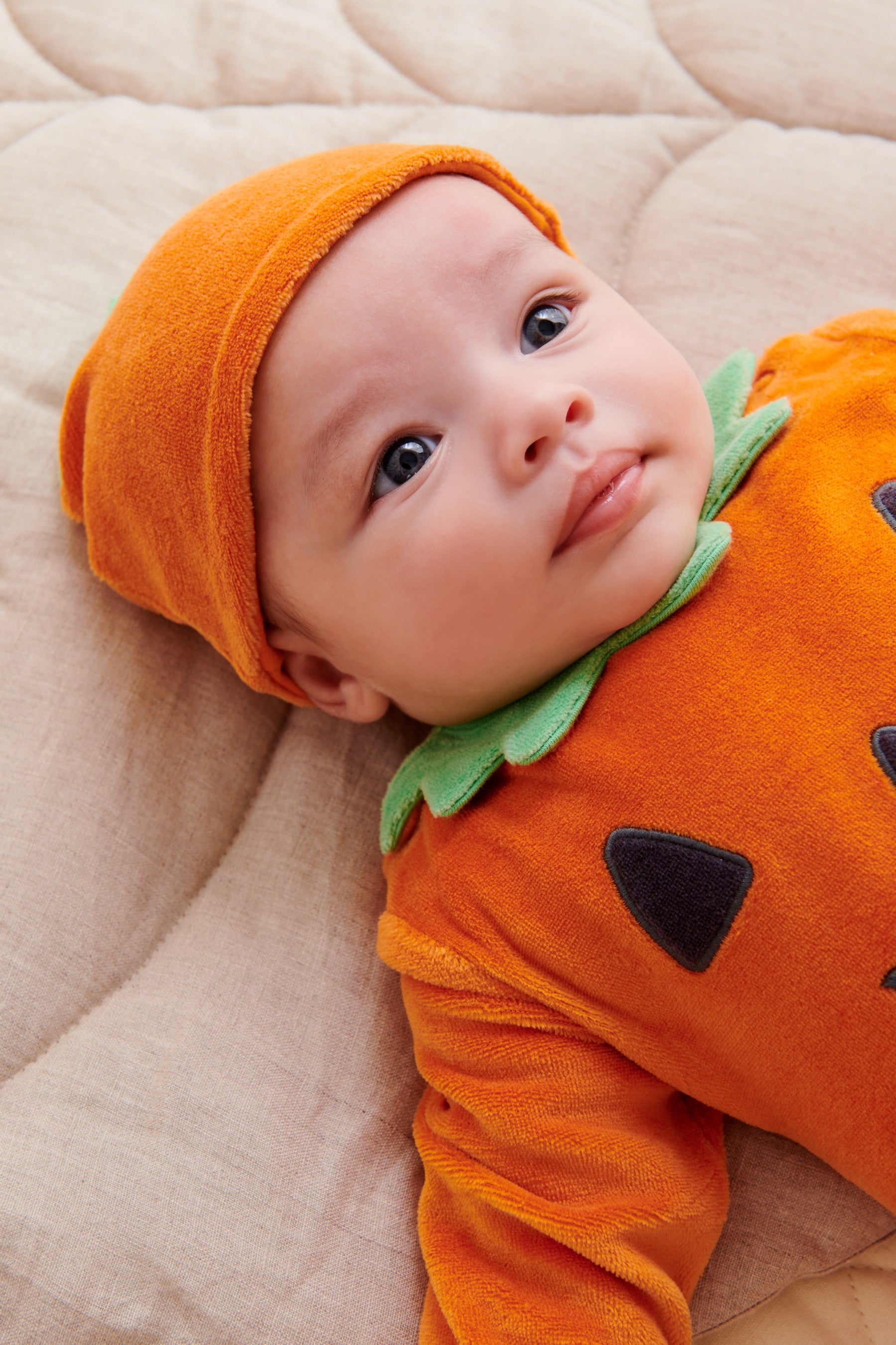 Orange Pumpkin Halloween Velour Sleepsuit