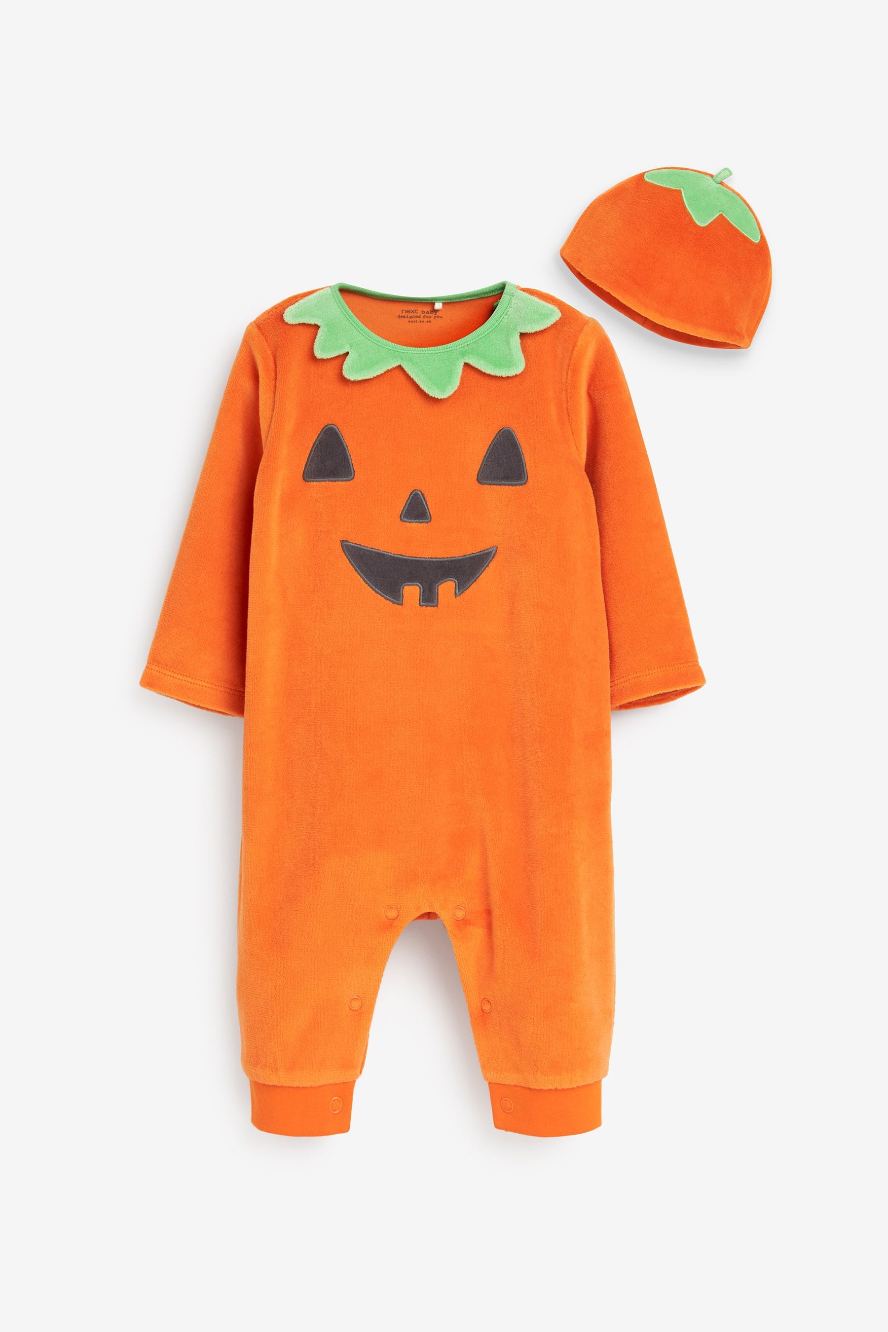 Orange Pumpkin Halloween Velour Sleepsuit