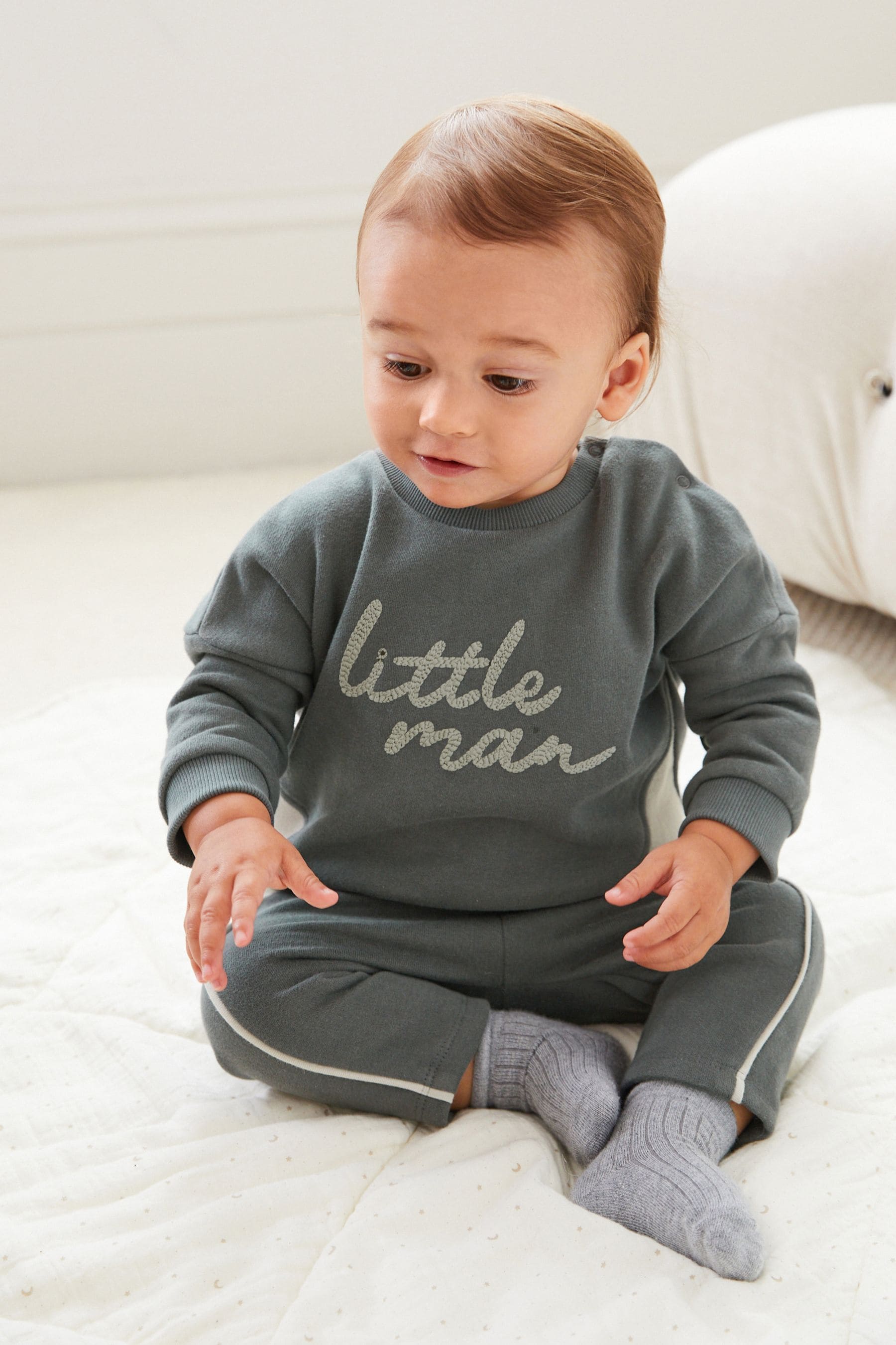 Charcoal Grey Little Man Cosy Baby Sweatshirt And Joggers 2 Piece Set