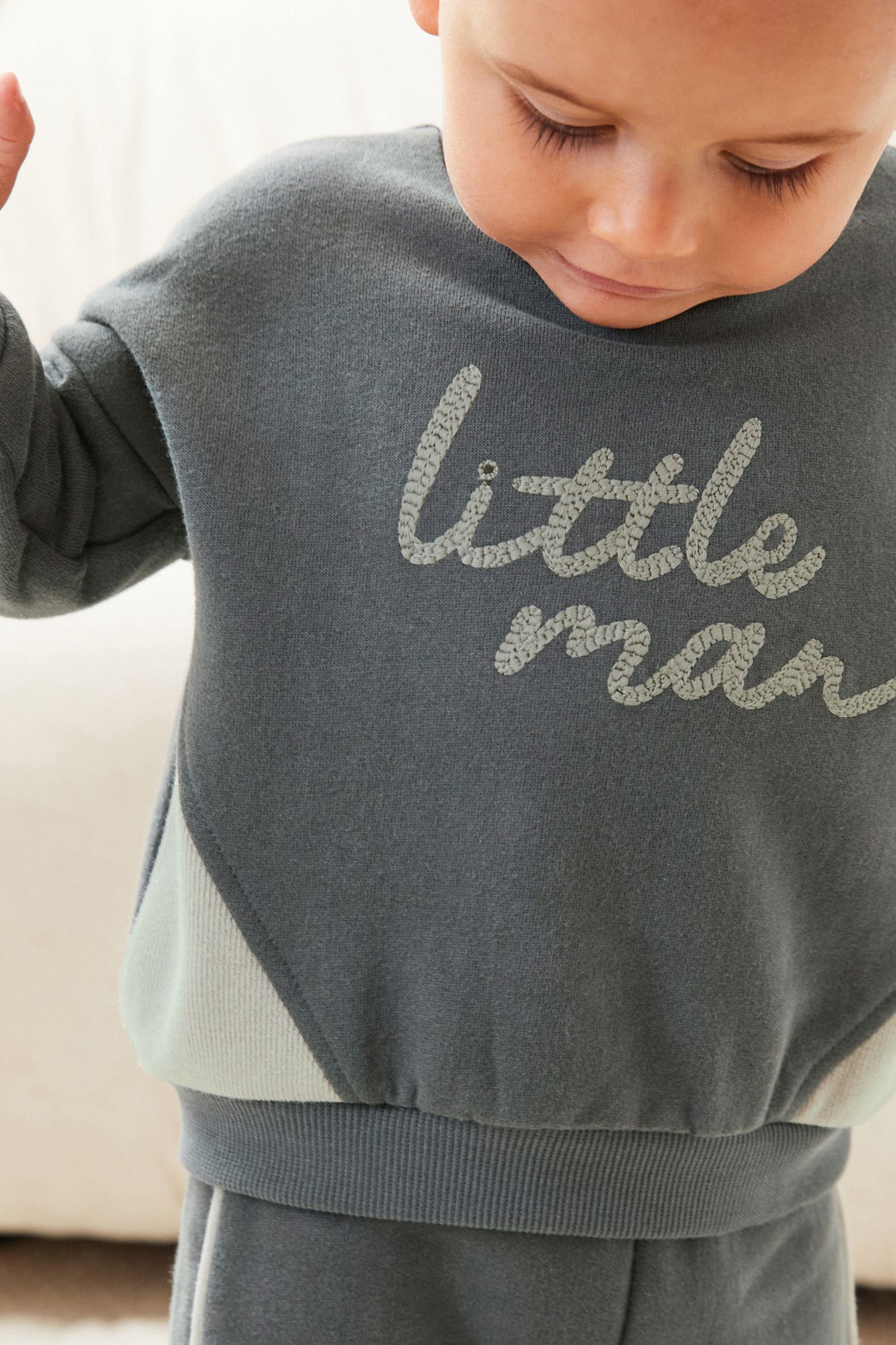 Charcoal Grey Little Man Cosy Baby Sweatshirt And Joggers 2 Piece Set