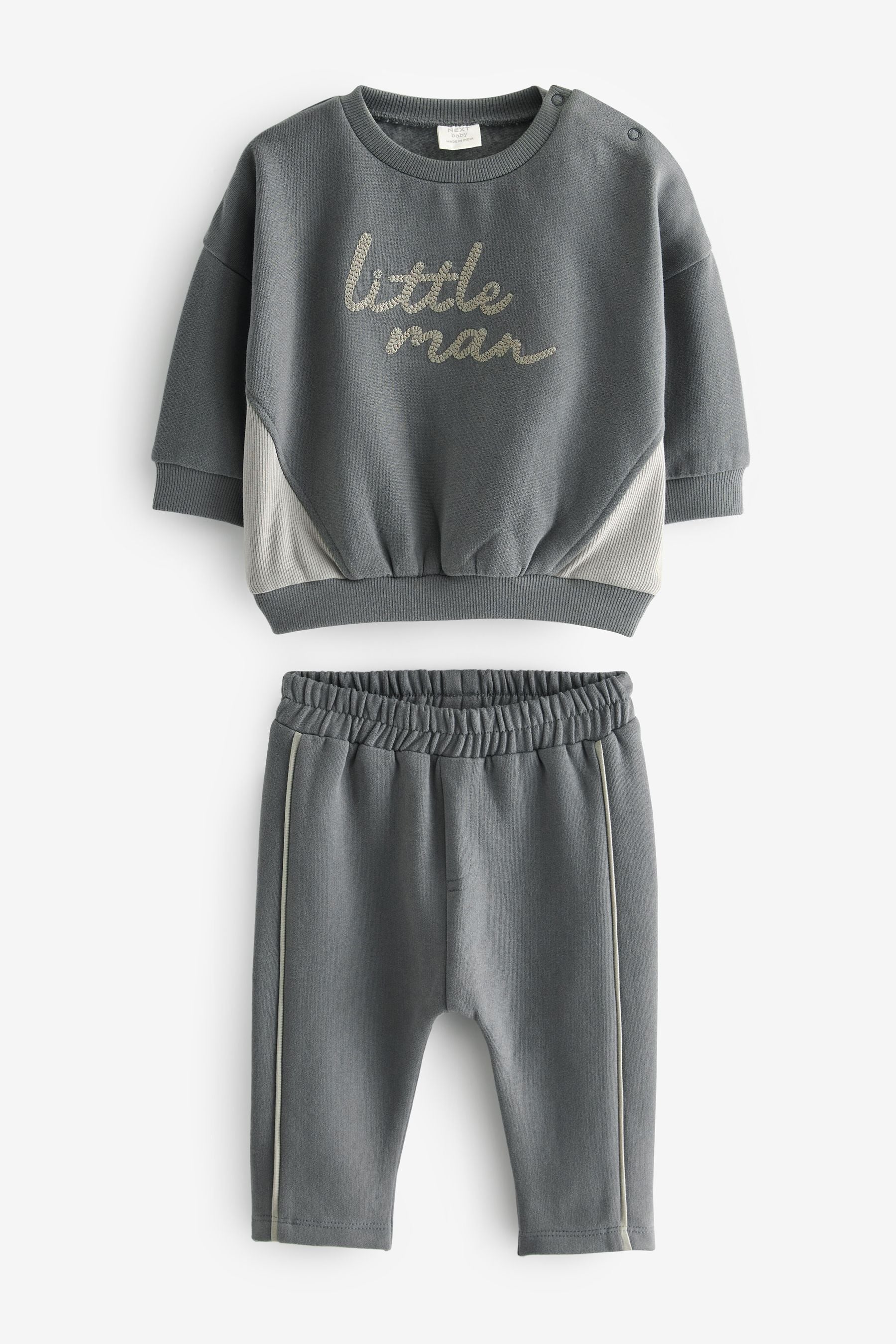 Charcoal Grey Little Man Cosy Baby Sweatshirt And Joggers 2 Piece Set