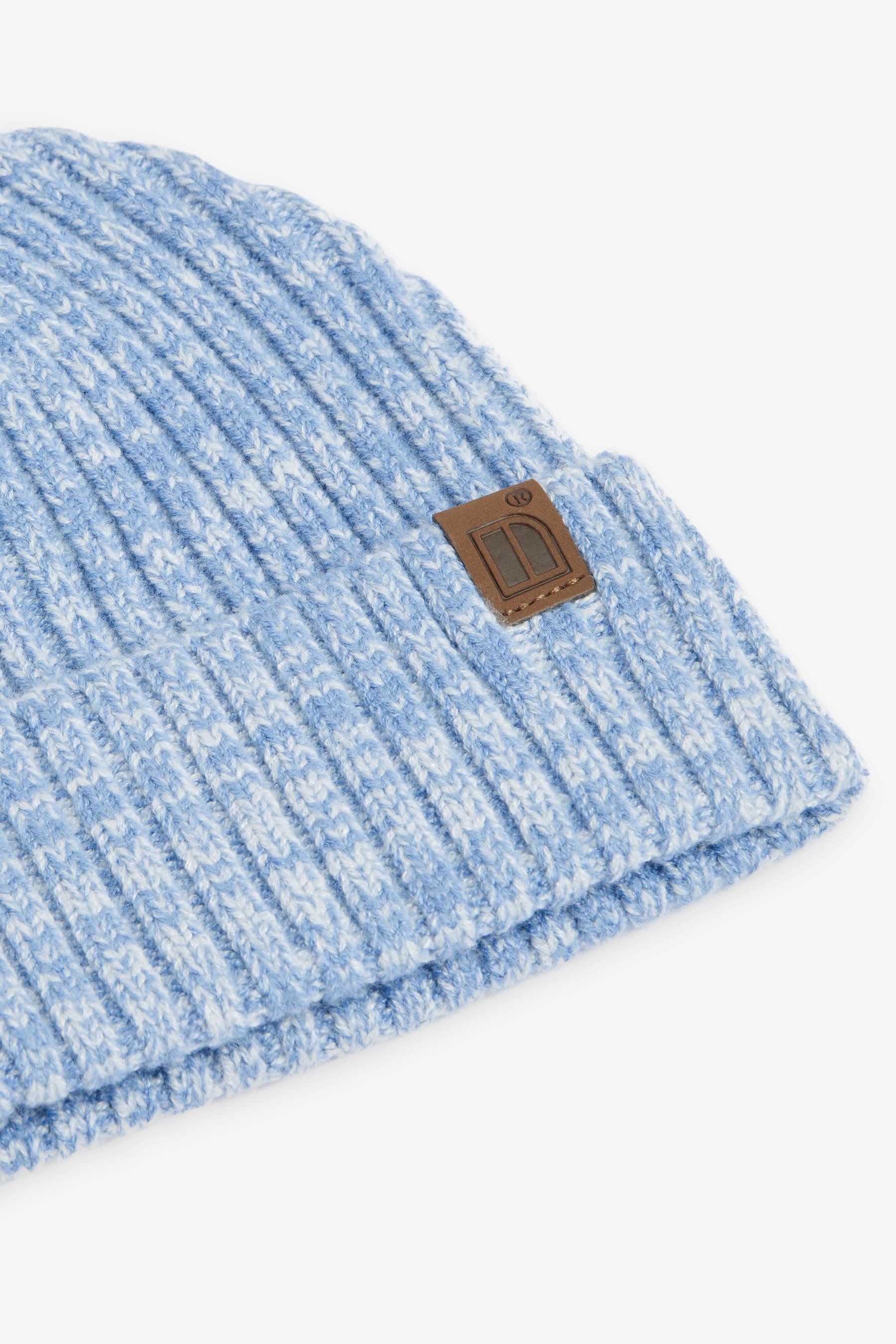 Light Blue Marl Knitted Rib Beanie Hat (1-16yrs)