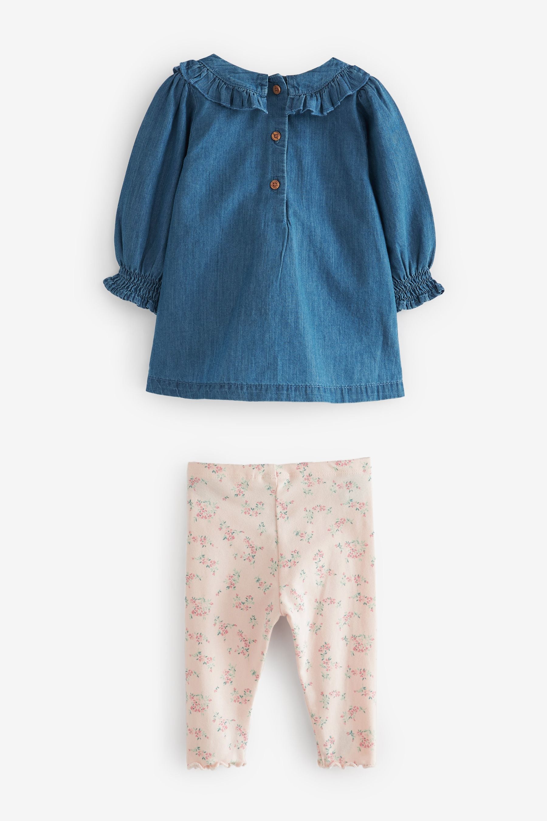 Blue Bunny Embroidery Denim Baby Top And Leggings 2 Piece Set