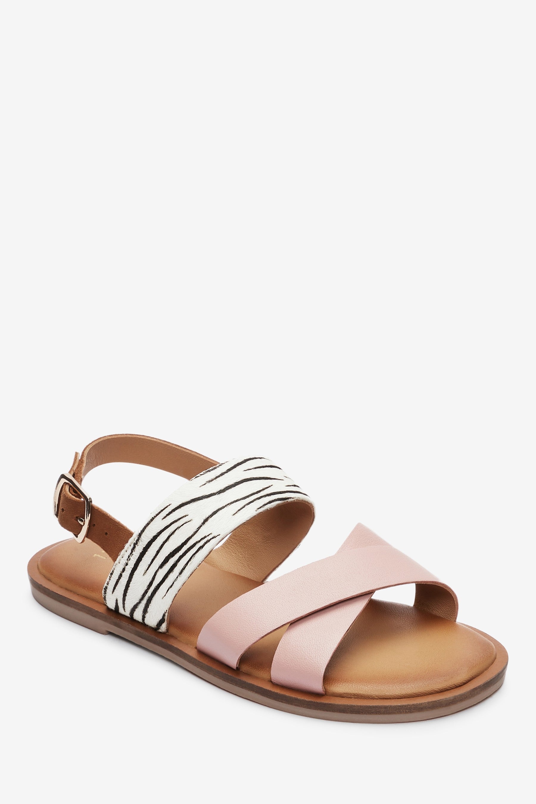 Pink/Zebra Cross Strap Sandals