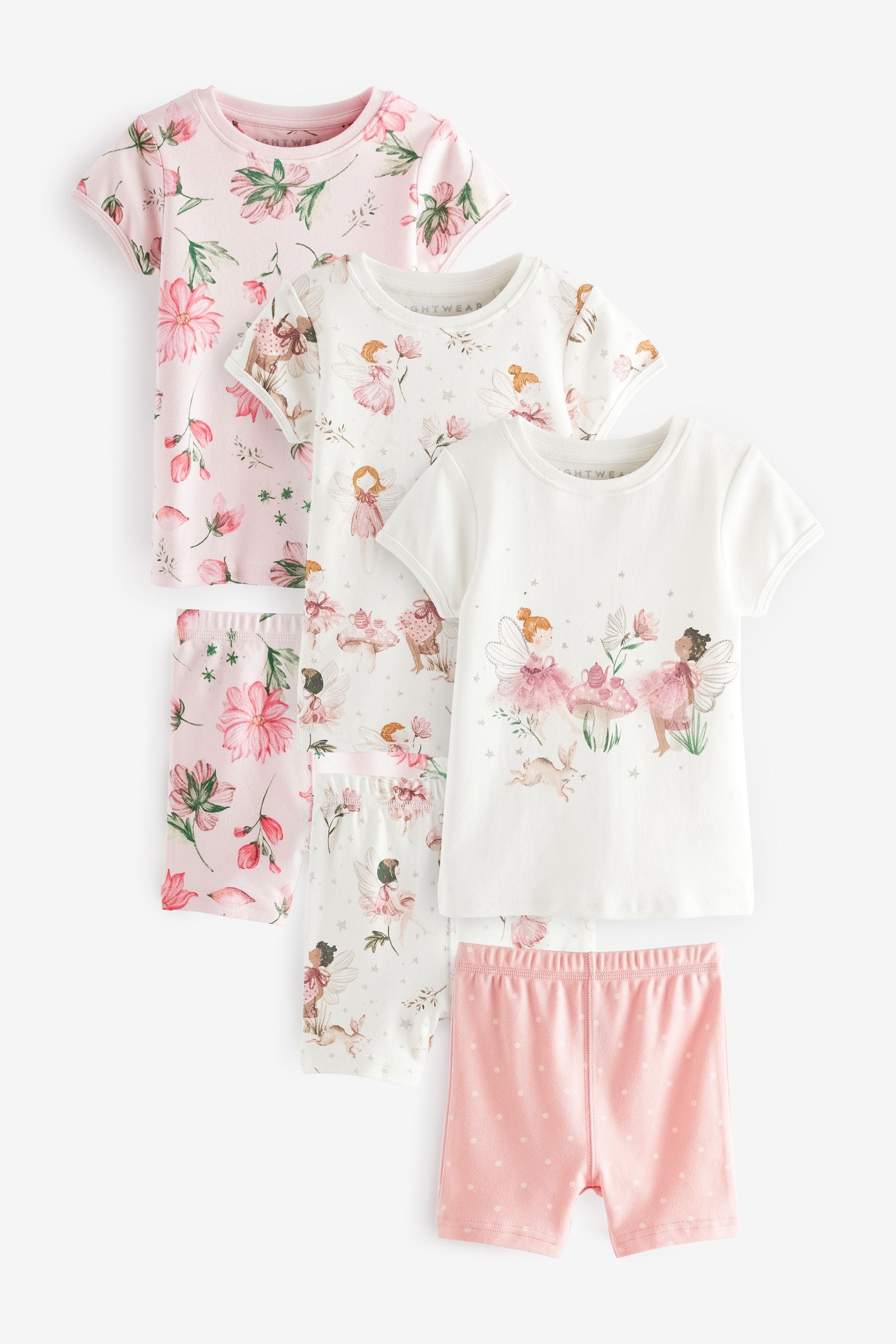 Pink/Cream Fairy Short Pyjamas 3 Pack (9mths-10yrs)