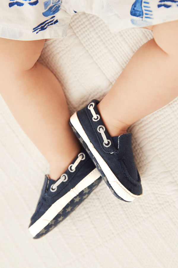 Navy Baby Pram Slip-On Boat Shoes (0-24mths)