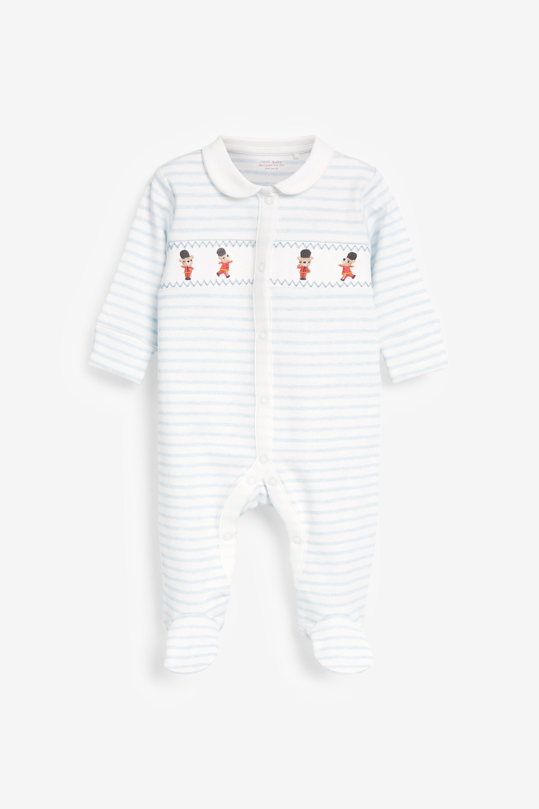 White Soldiers 3 Pack Embroidered Baby Sleepsuits (0-2yrs)