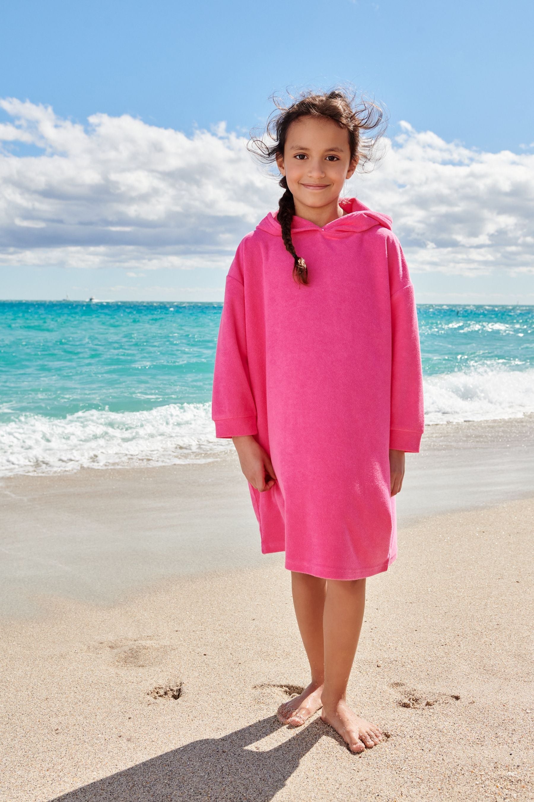 Pink Oversized Long Sleeved Towelling Poncho