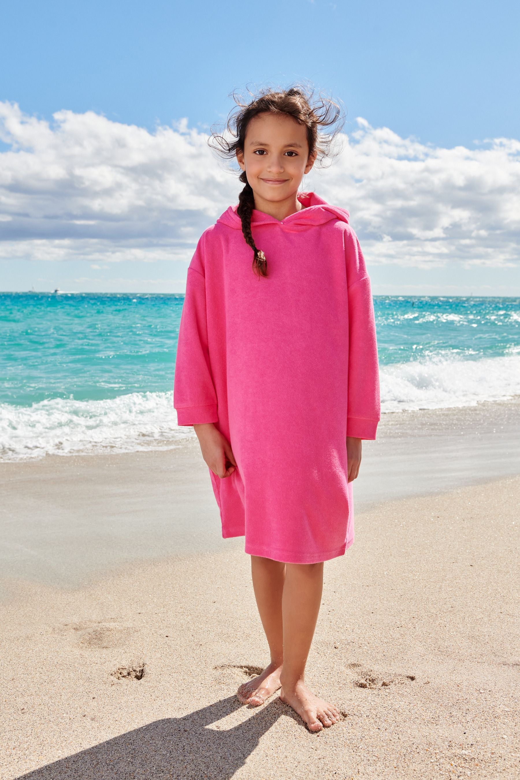 Pink Oversized Long Sleeved Towelling Poncho