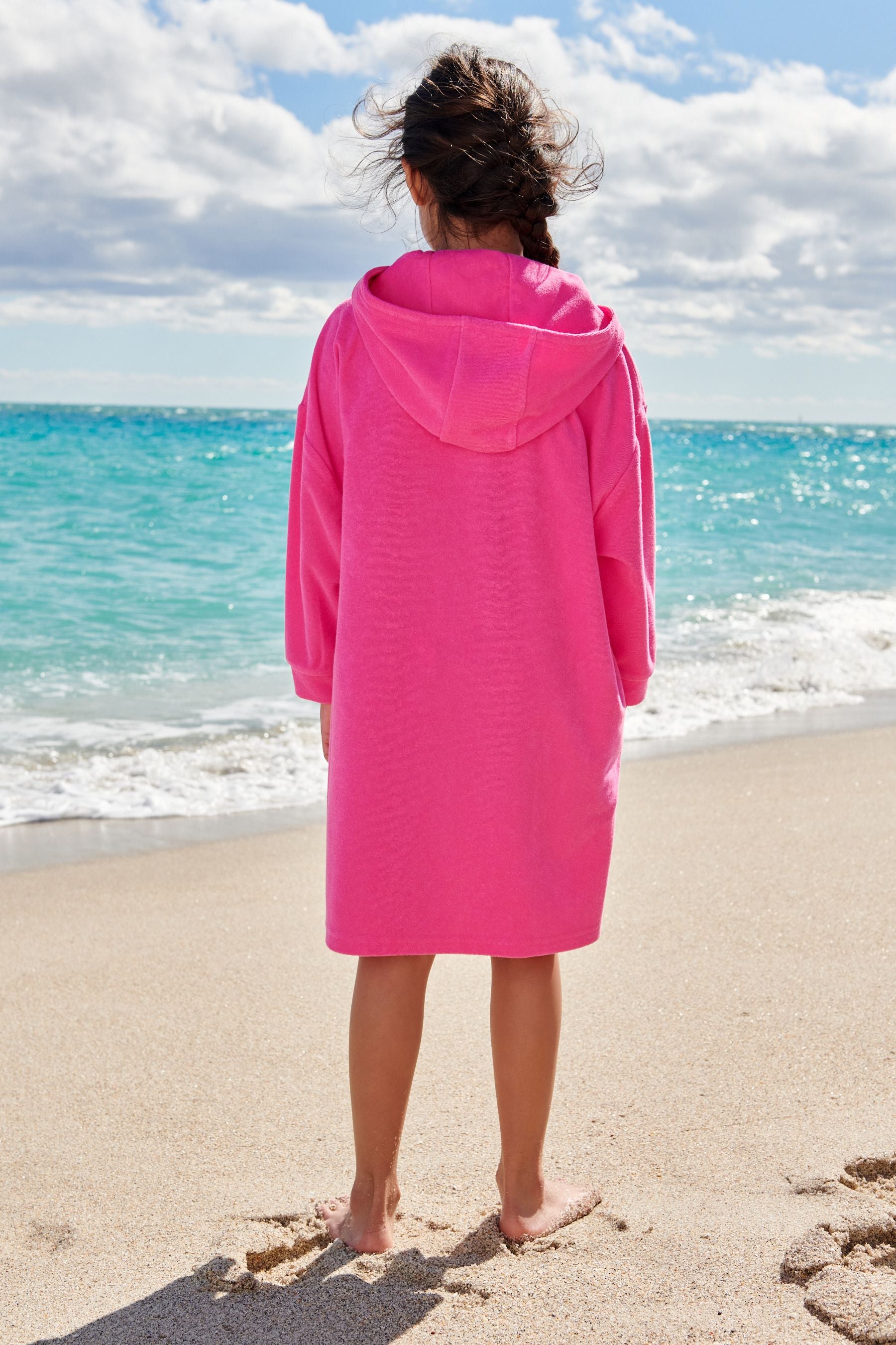 Pink Oversized Long Sleeved Towelling Poncho