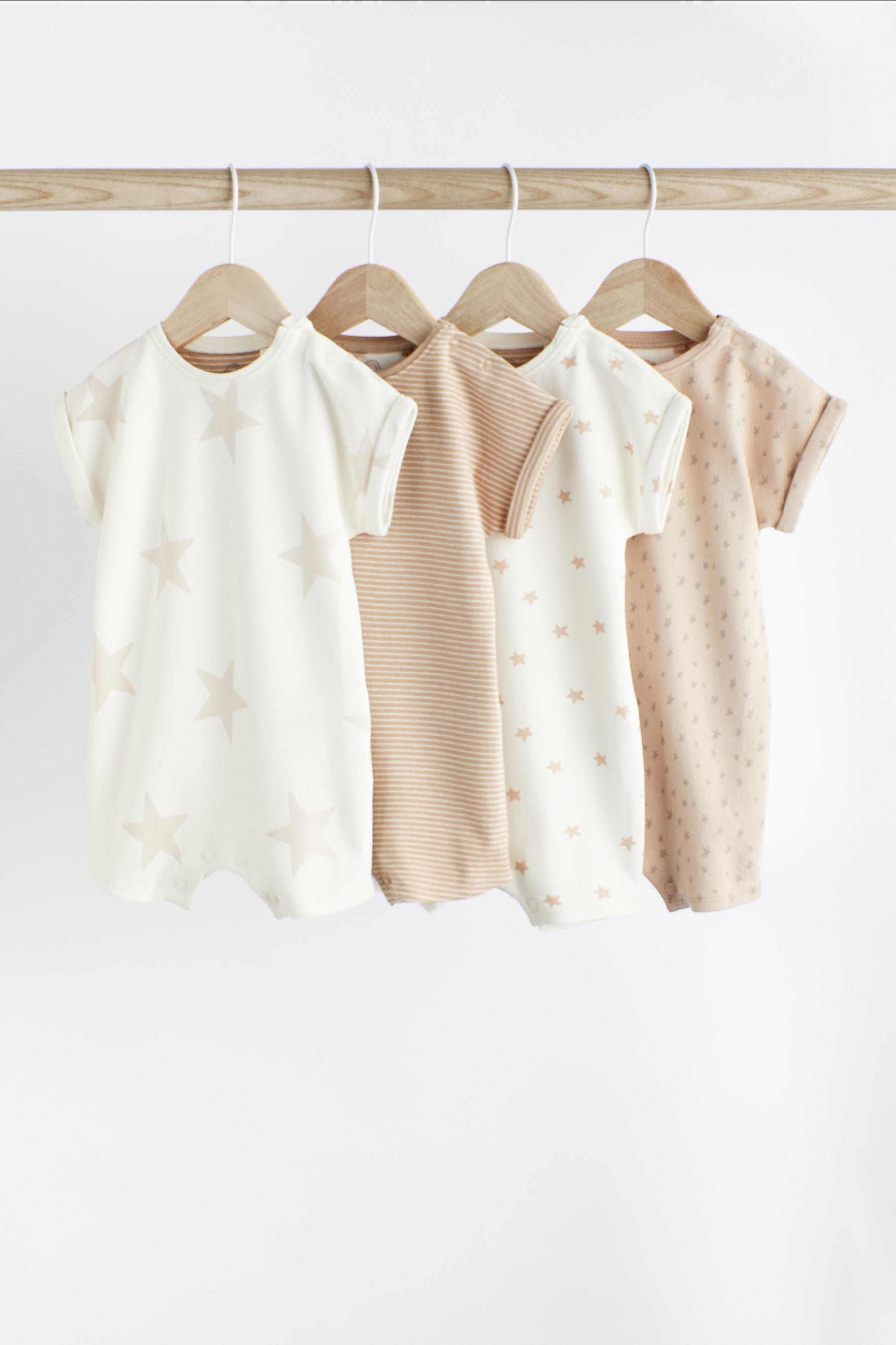 Neutral Star Baby Romper 4 Pack (0mths-3yrs)