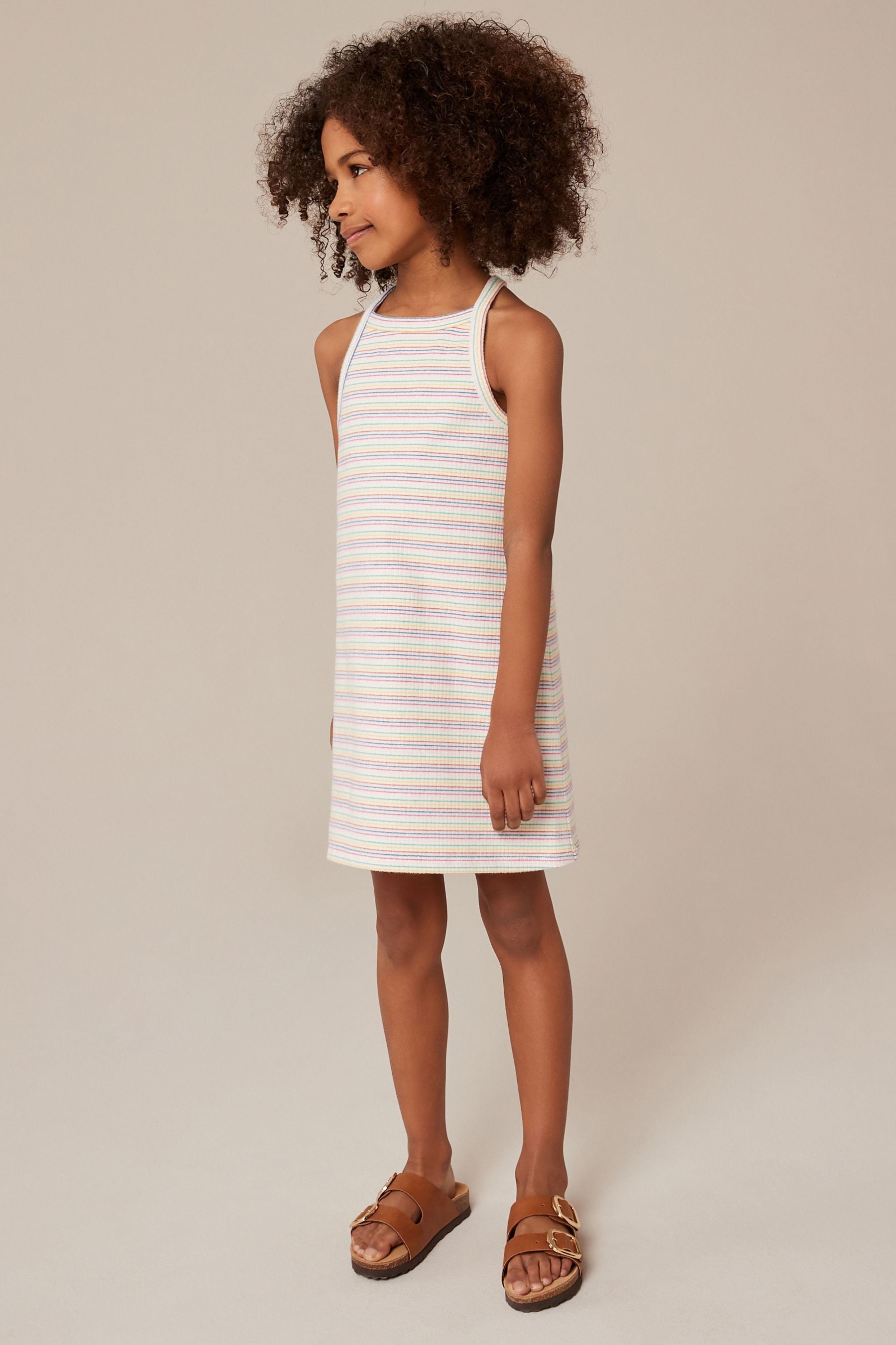 Rainbow Stripe Ribbed Racer Jersey Dress (3-16yrs)