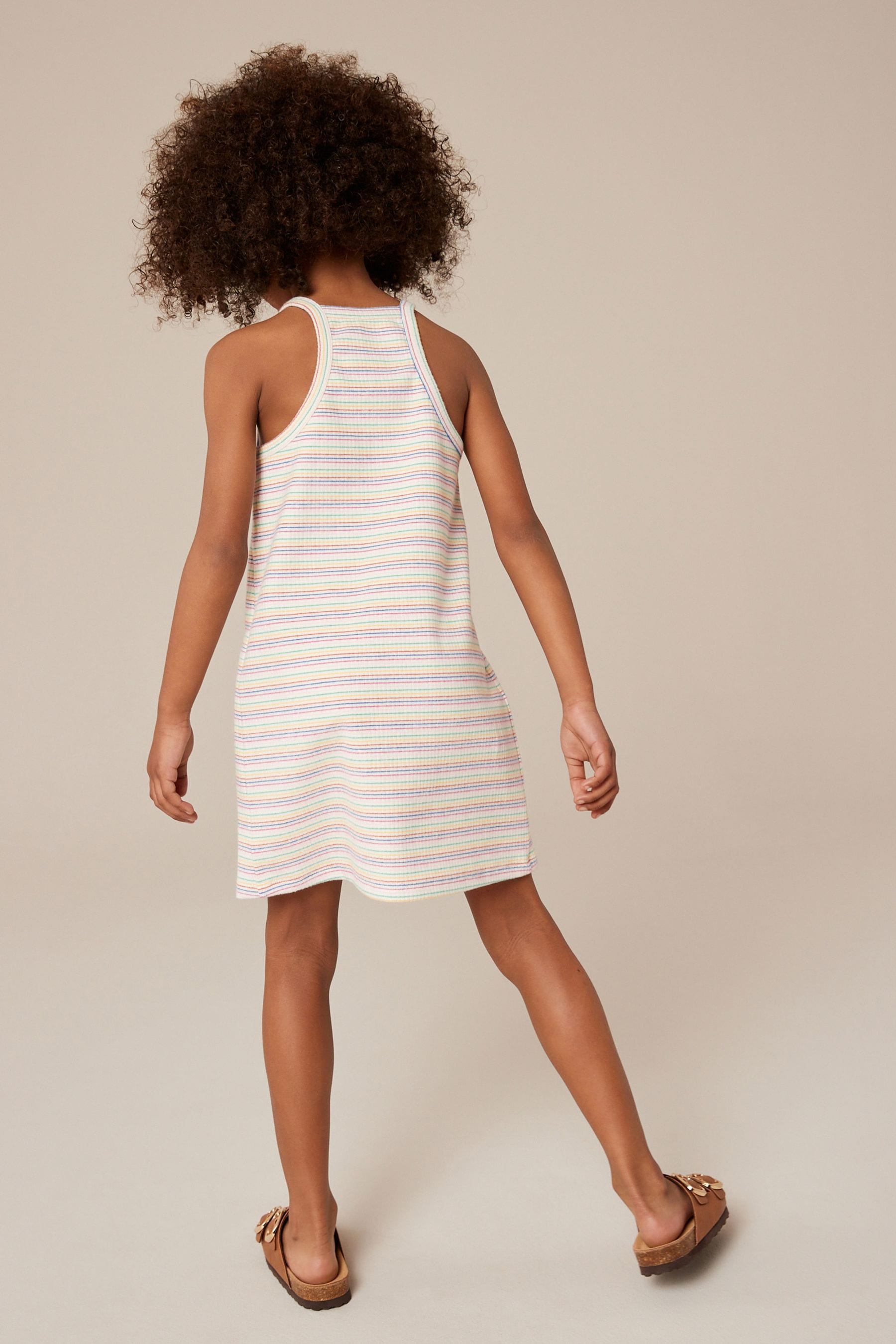 Rainbow Stripe Ribbed Racer Jersey Dress (3-16yrs)