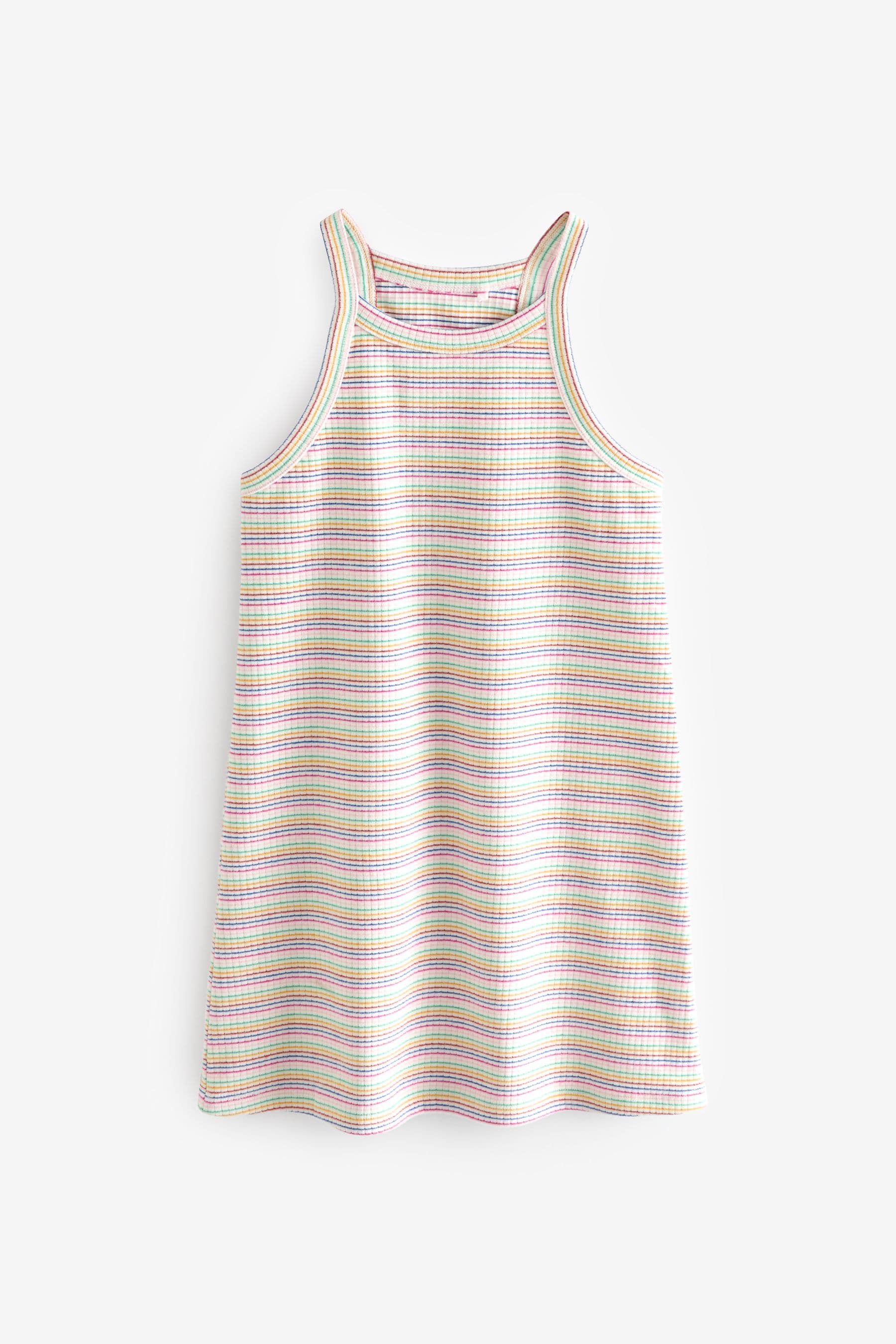 Rainbow Stripe Ribbed Racer Jersey Dress (3-16yrs)