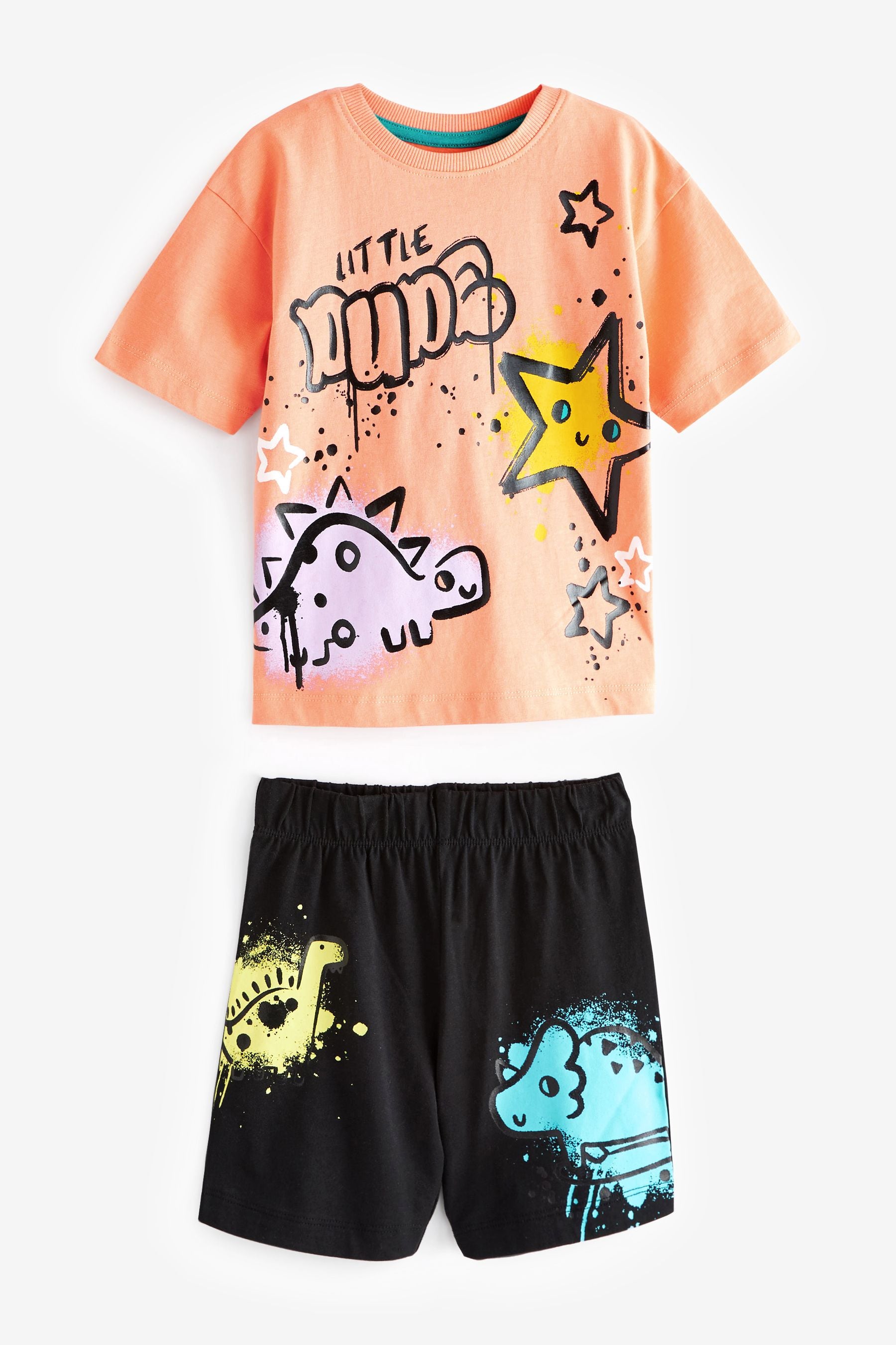 Multi Fluro Dinosaur Graffiti Short Sleeve 3 Pack Pyjama Set (9mths-12yrs)