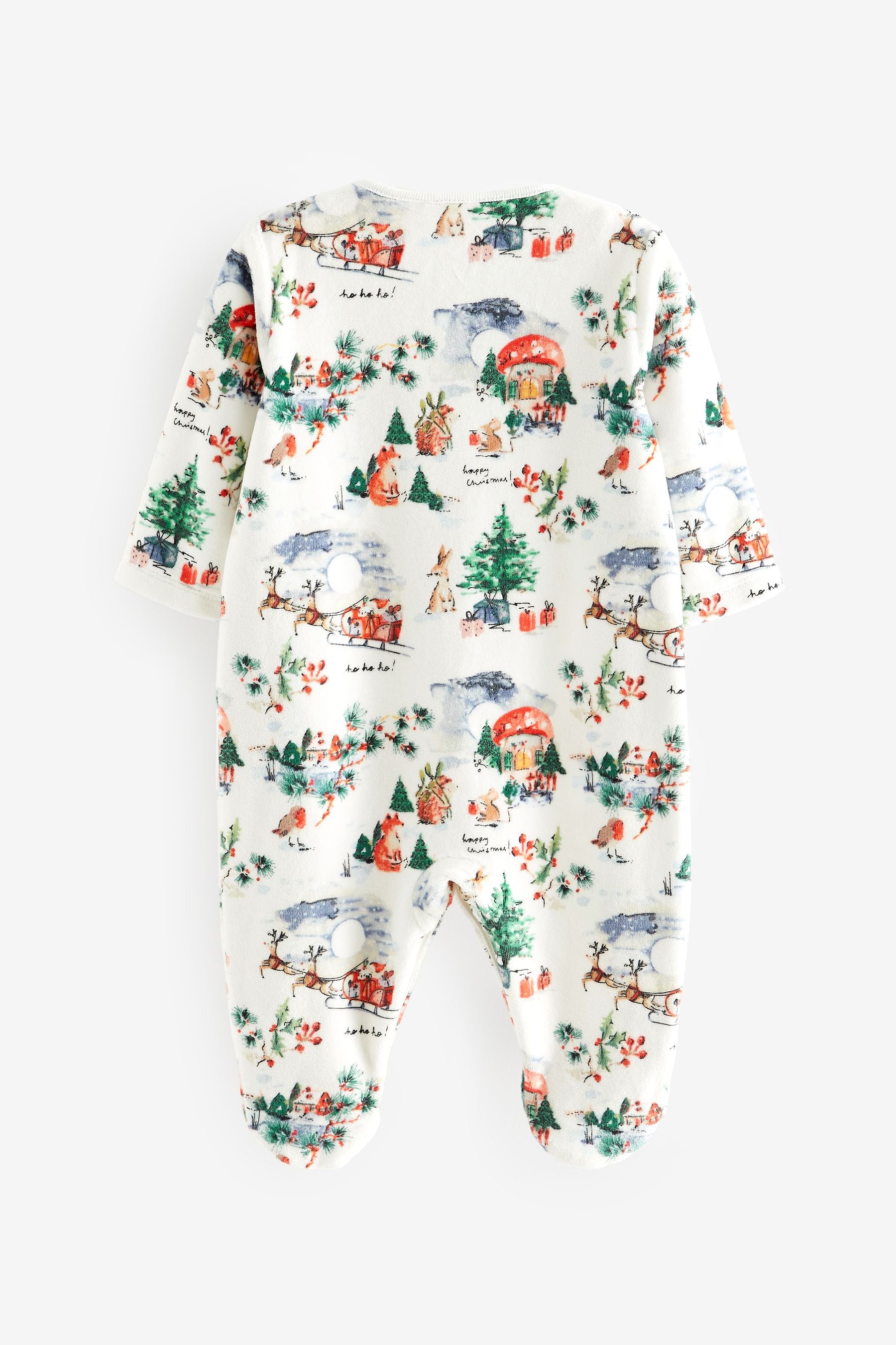 White Ground Christmas Velour Baby Sleepsuit (0mths-2yrs)