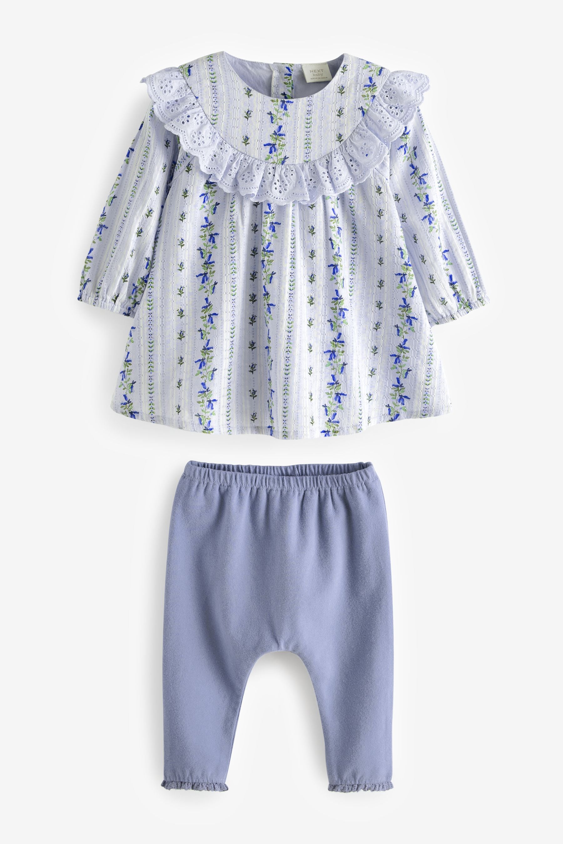 Blue Floral Baby Woven Blouse And Leggings 2 Piece Set