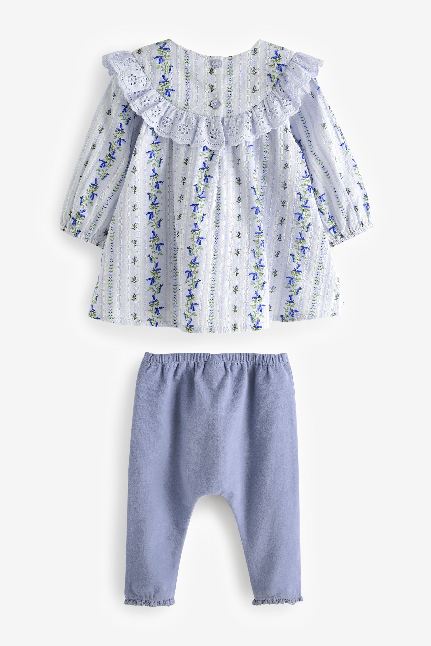 Blue Floral Baby Woven Blouse And Leggings 2 Piece Set