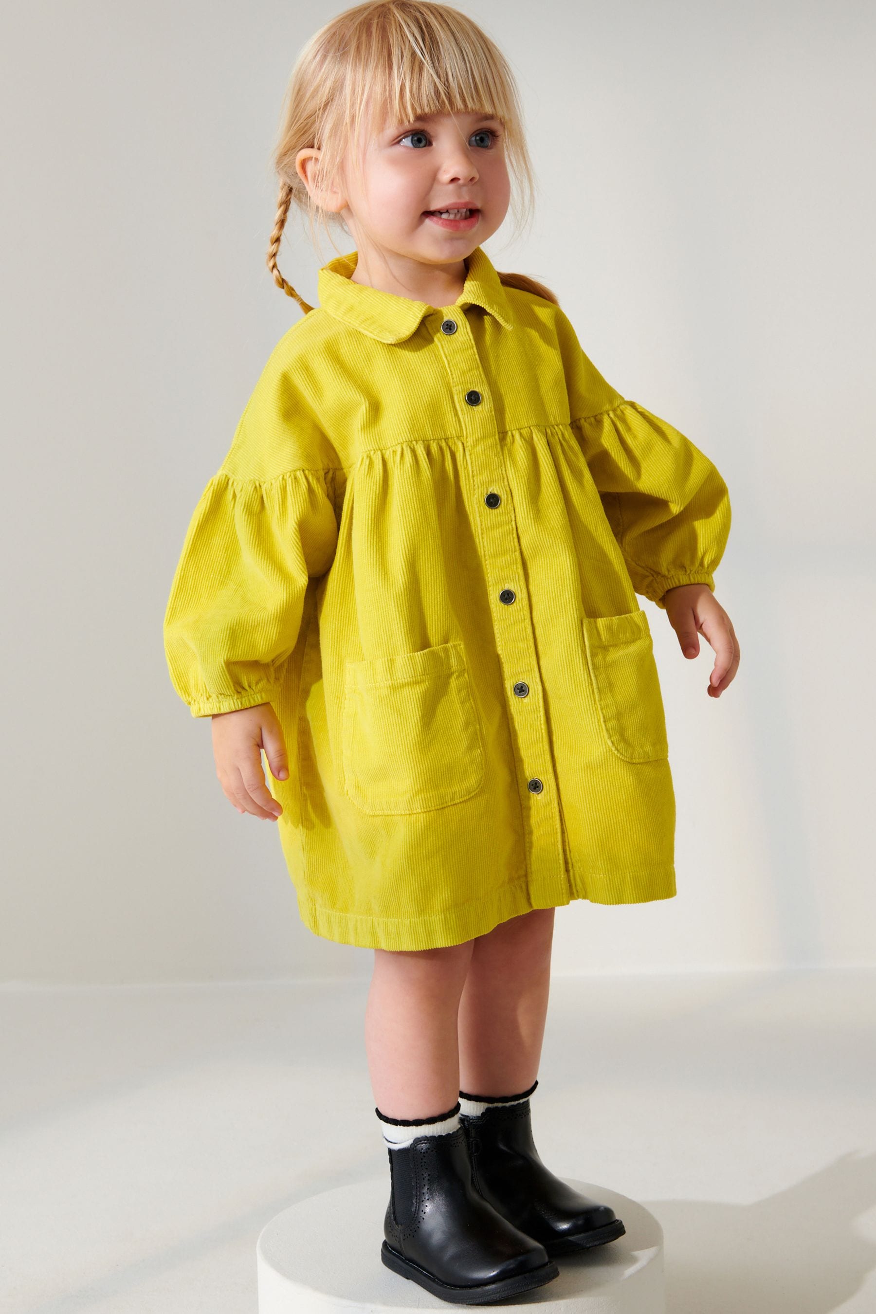 Yellow Corduroy Cotton Shirt Dress (3mths-8yrs)