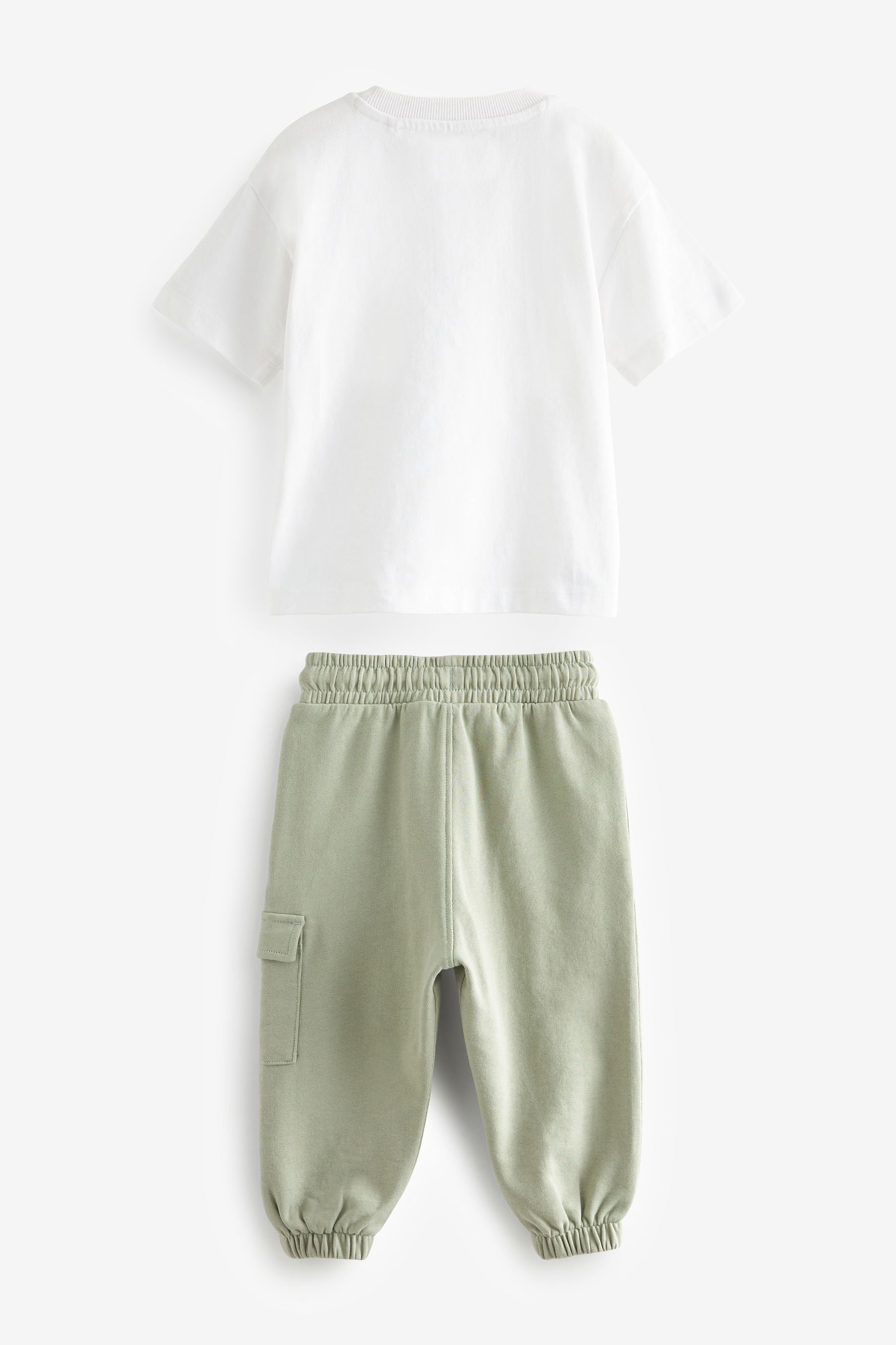 White and Green Short Sleeve T-Shirt and Cargo Jogger Set (3mths-7yrs)