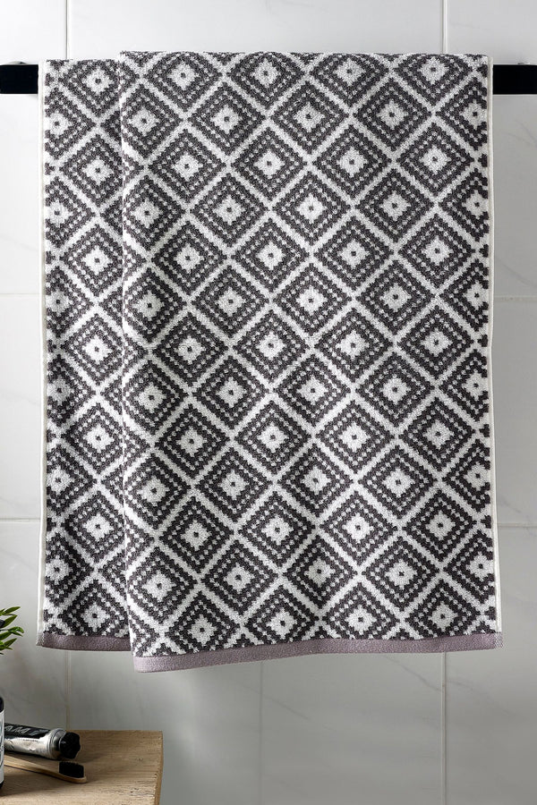 Charcoal Grey Diamond Geo Towel 100% Cotton