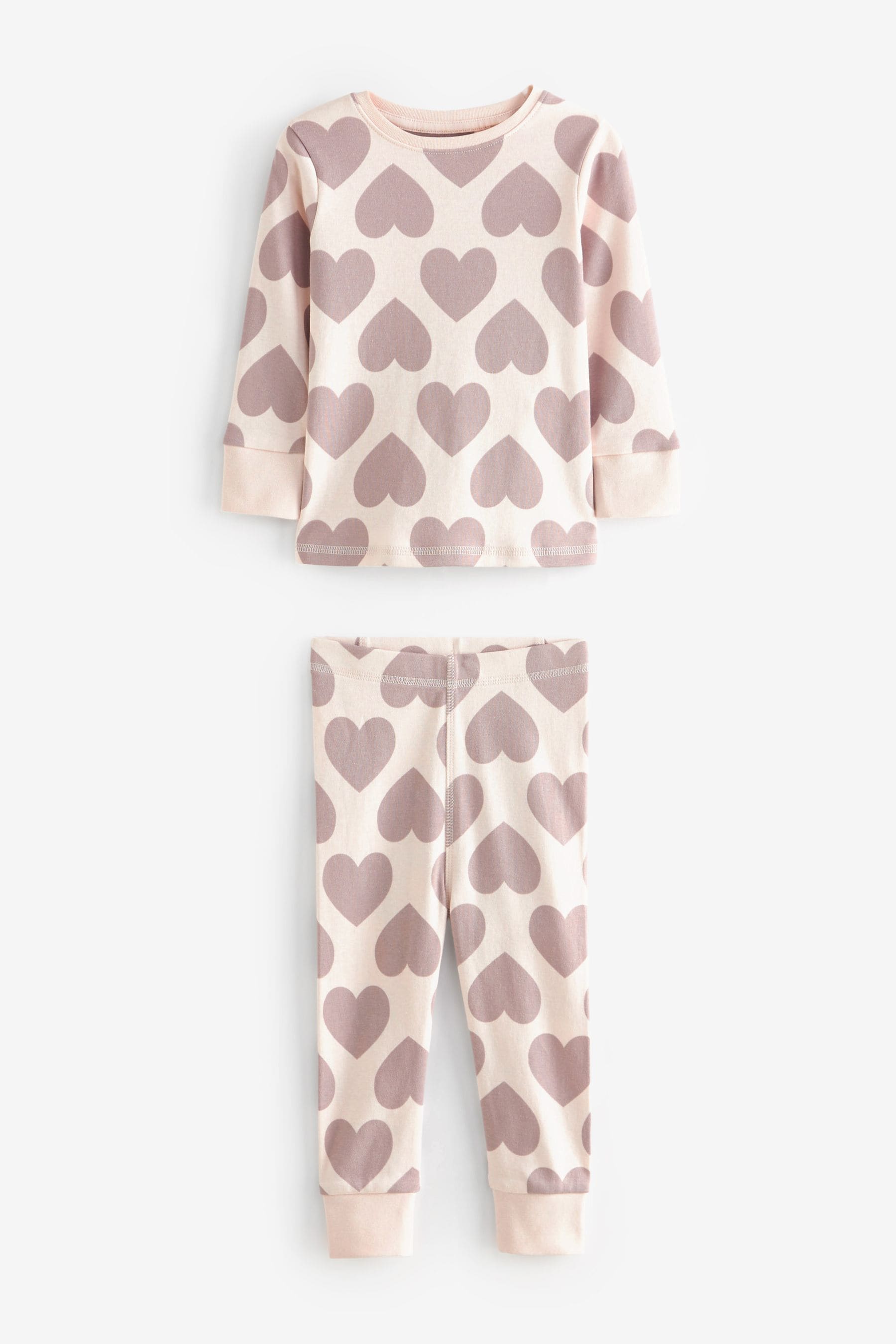 Brown/Cream Heart Pyjamas 3 Pack (9mths-12yrs)