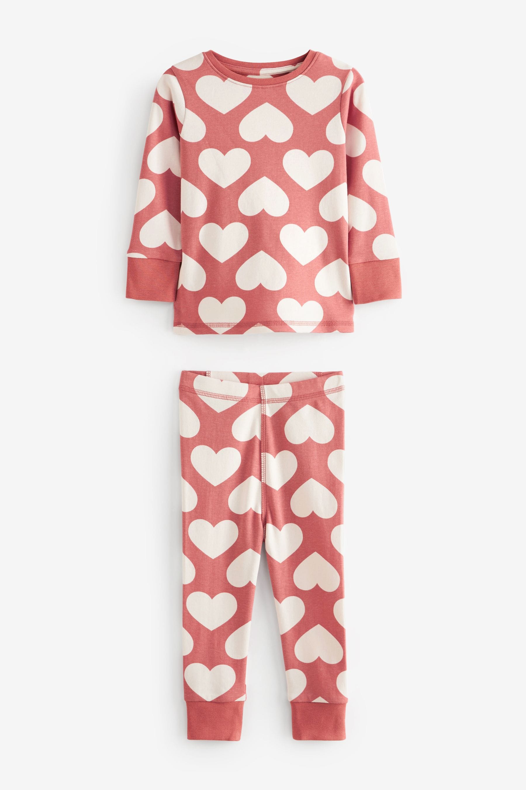 Brown/Cream Heart Pyjamas 3 Pack (9mths-12yrs)