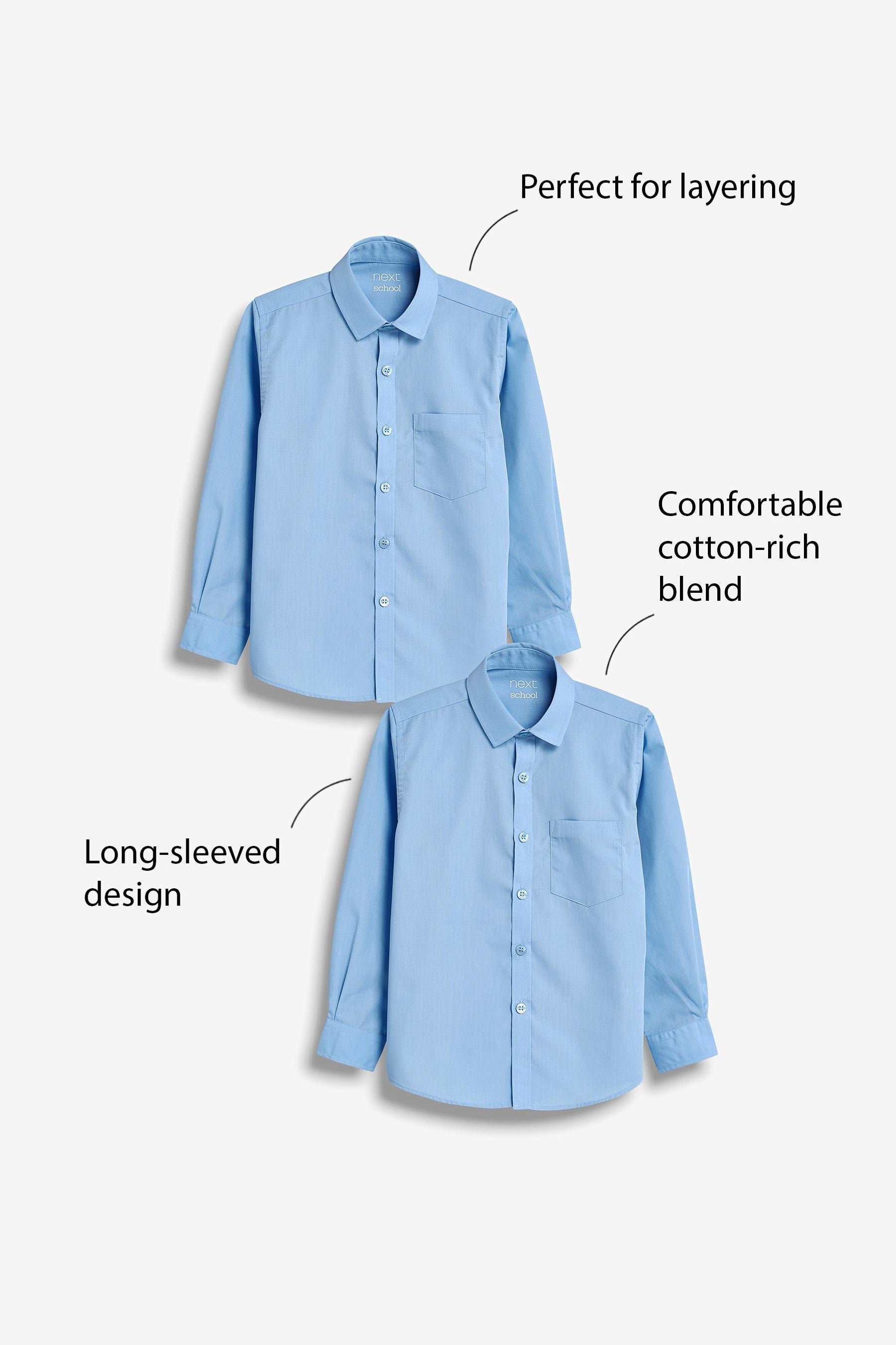 Blue 2 Pack Long Sleeve School Shirts (3-17yrs)