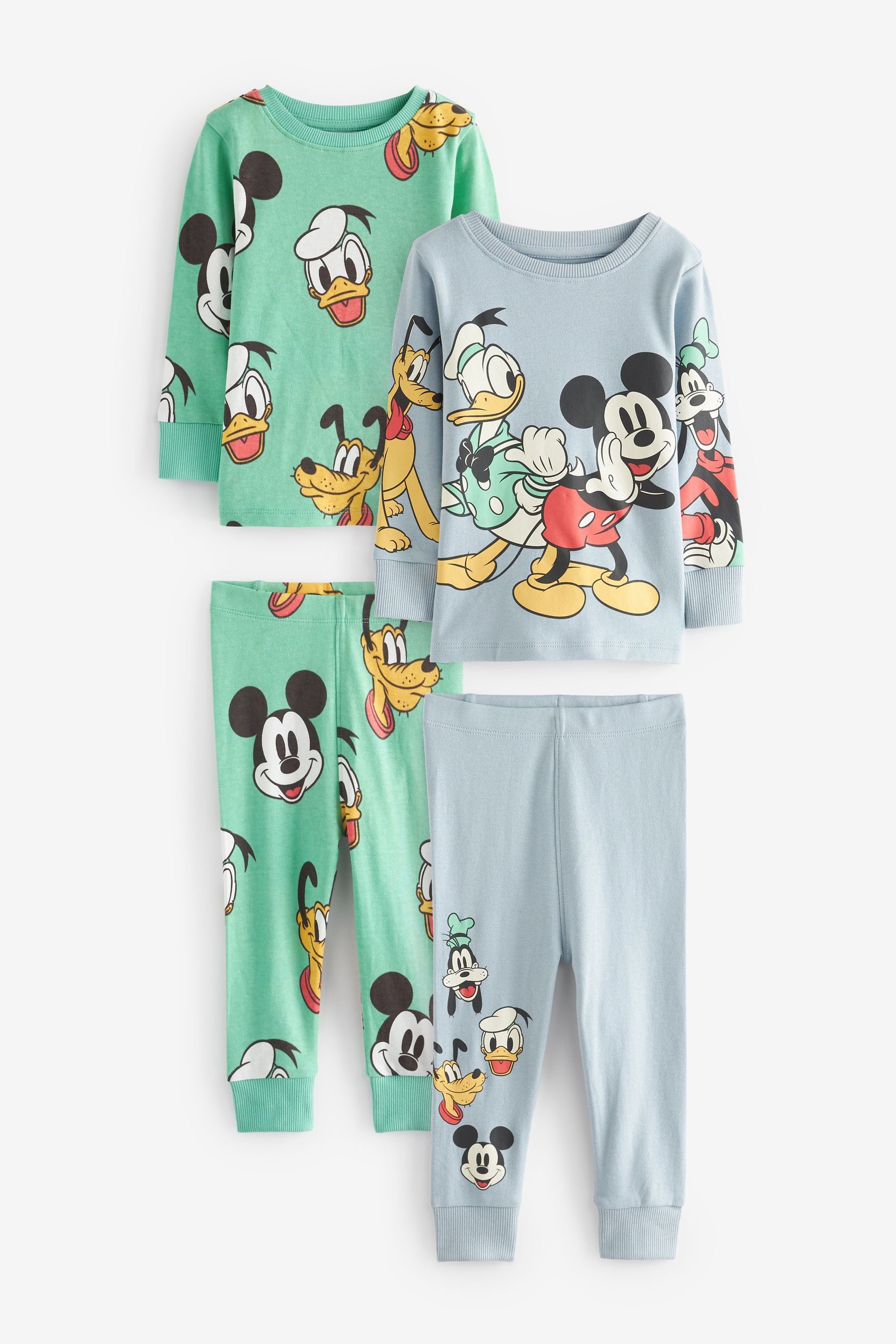 Blue/Green Disney Mickey Mouse Snuggle Pyjamas 2 Pack (9mths-10yrs)