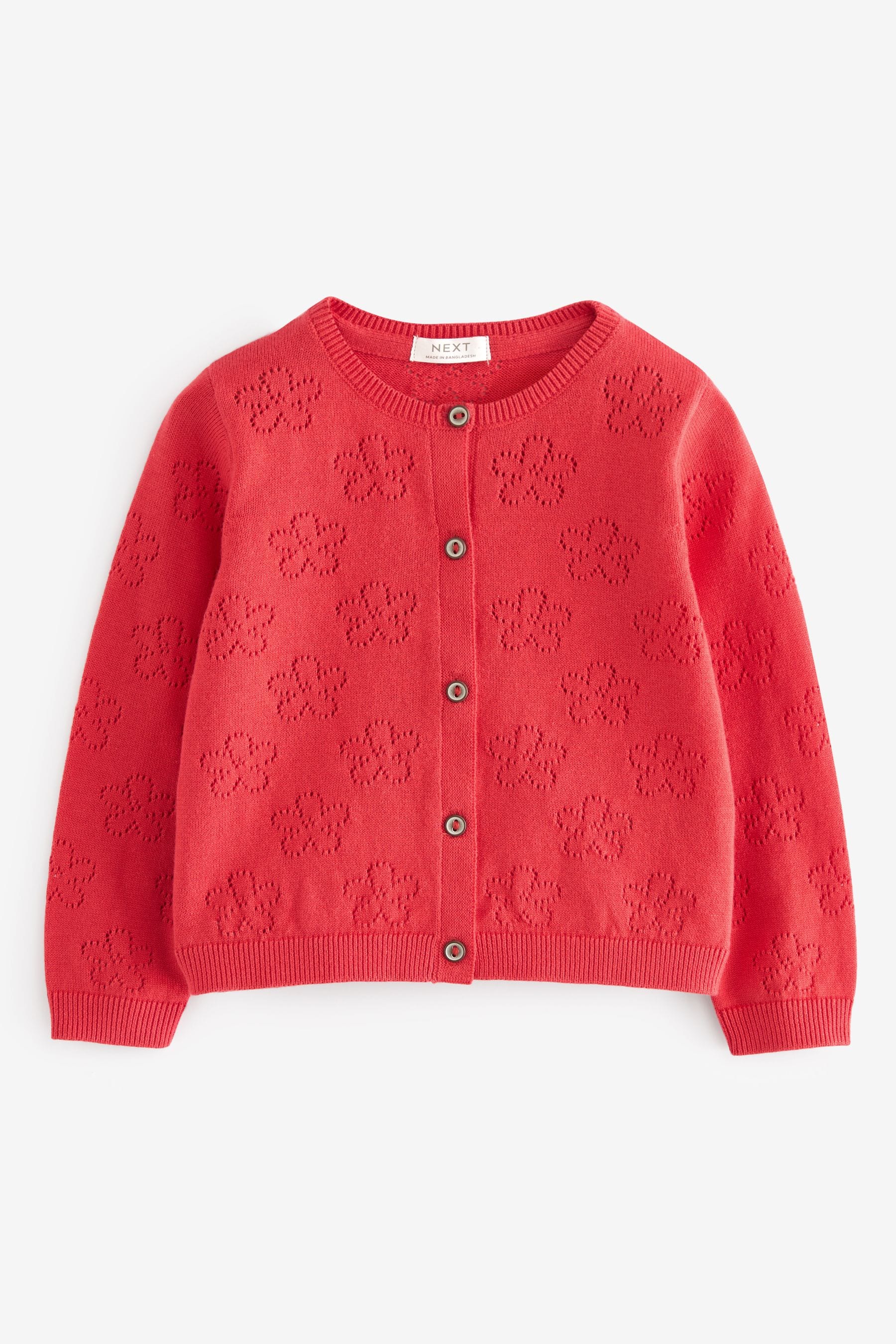 Red Flower Pointelle Cardigan (3mths-10yrs)