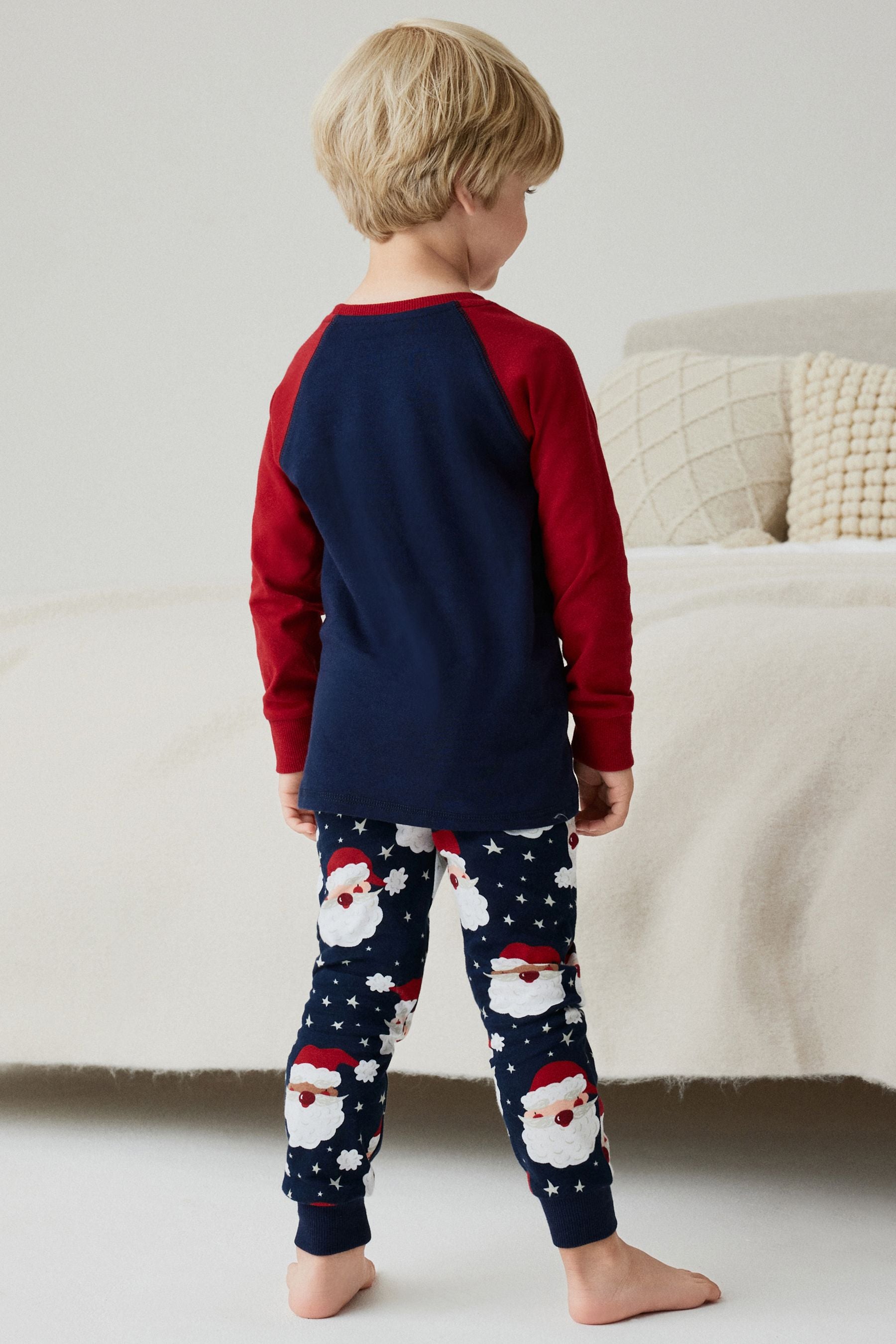 Navy Santa Christmas Boys Snuggle Cotton Pyjamas (9mths-12yrs)